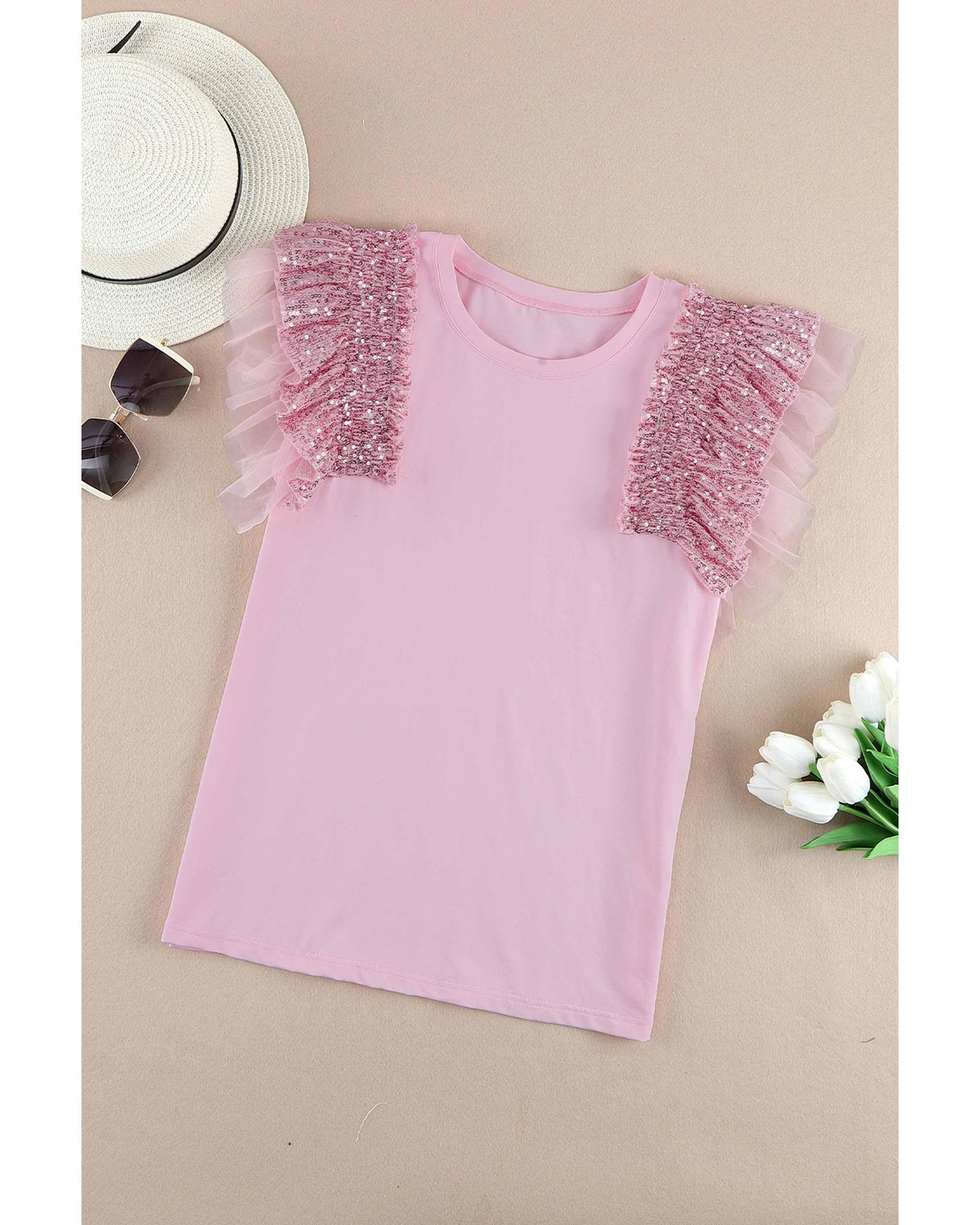 V539-AZEXDC25120640-10-XL-202508262010-00 Azura Exchange Ruffle Mesh Sleeves Top - XL - Image 1