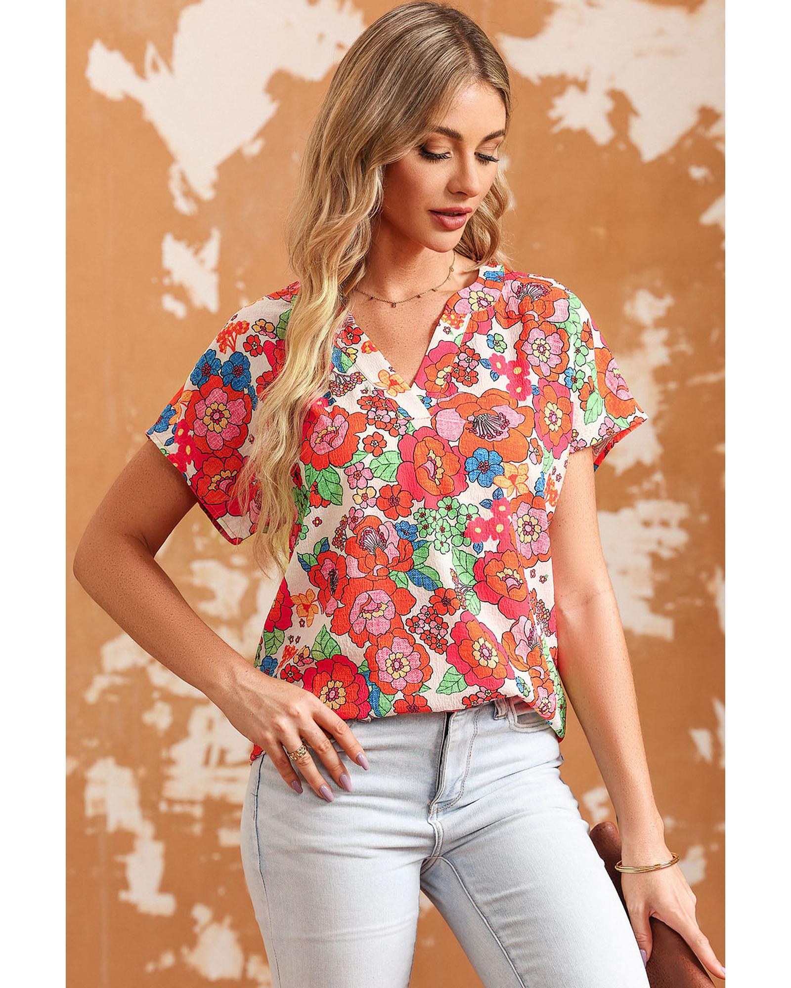 V539-AZEXDC25121179-3-XL-202508262110-00 Azura Exchange Split Neck Floral Top - XL - Image 1