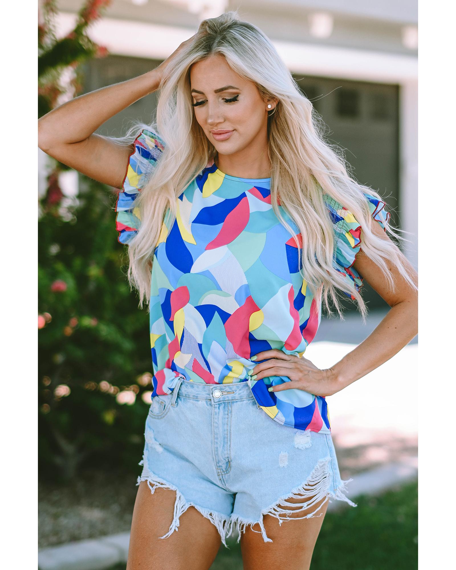 V539-AZEXDC25121270-22-S-162544-00 Azura Exchange Abstract Print Ruffle Sleeve Blouse - S - Image 1