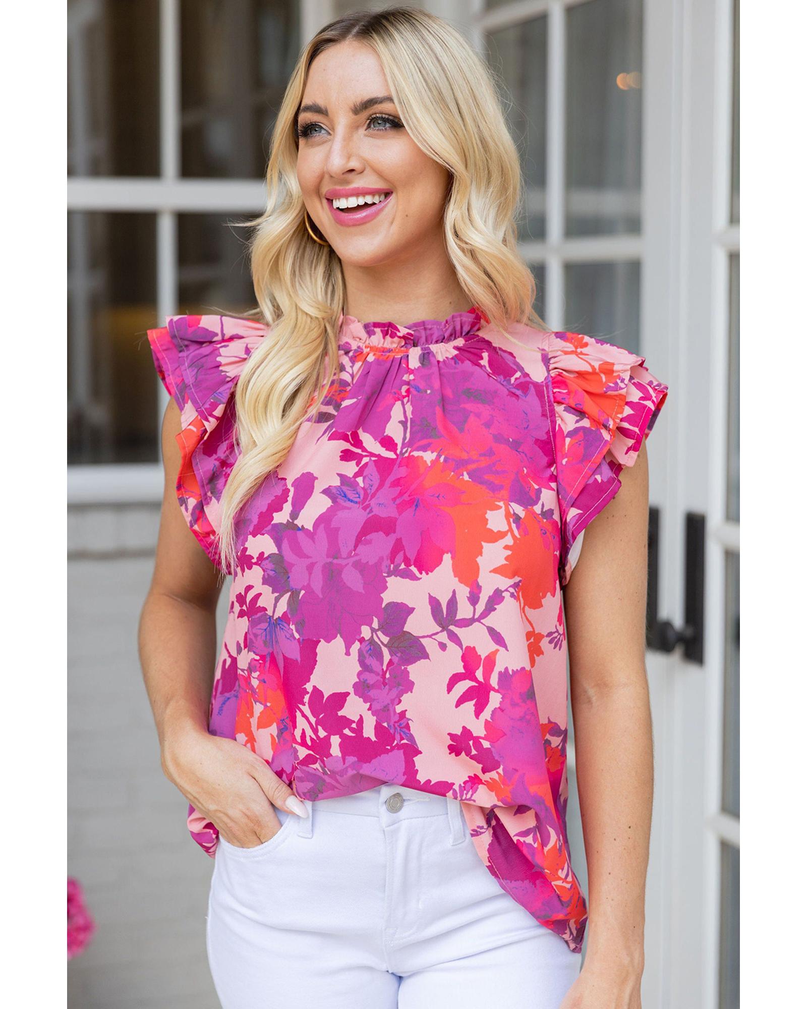 V539-AZEXDC25121306-6-XL-202508260920-00 Azura Exchange Flutter Sleeves Frilled Neck Blouse - XL - Image 1