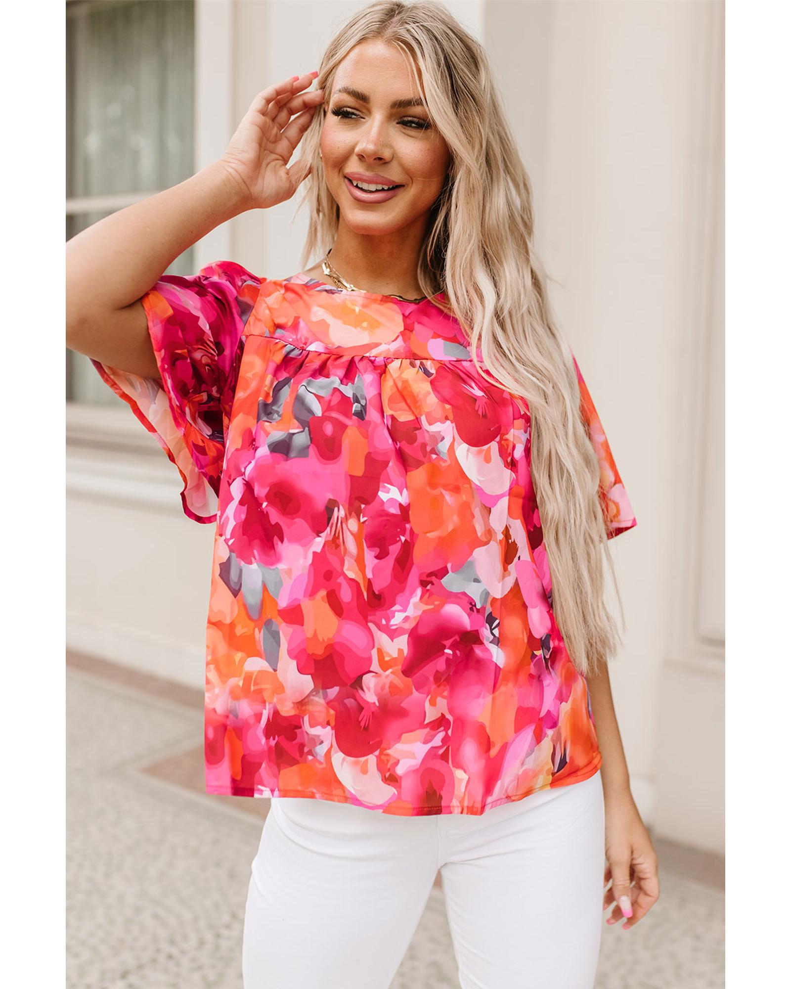 V539-AZEXDC25121610-3-S-202508260025-00 Azura Exchange Wide Sleeve Floral Print Blouse - S - Image 1