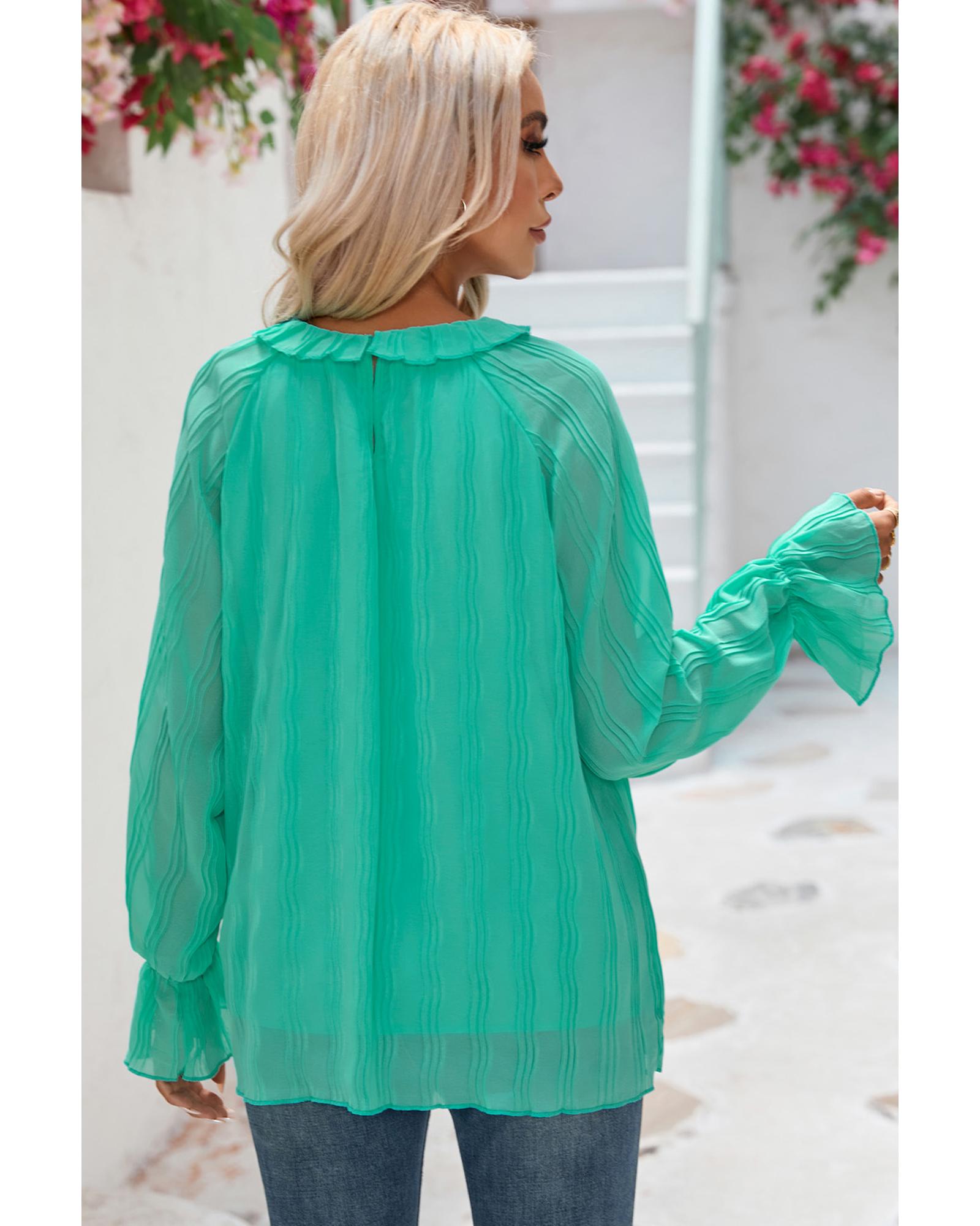 V539-AZEXDC25121763-9-L-202508261150-00 Azura Exchange Pleated Flared Cuff Long Sleeve Blouse - L - Image 1