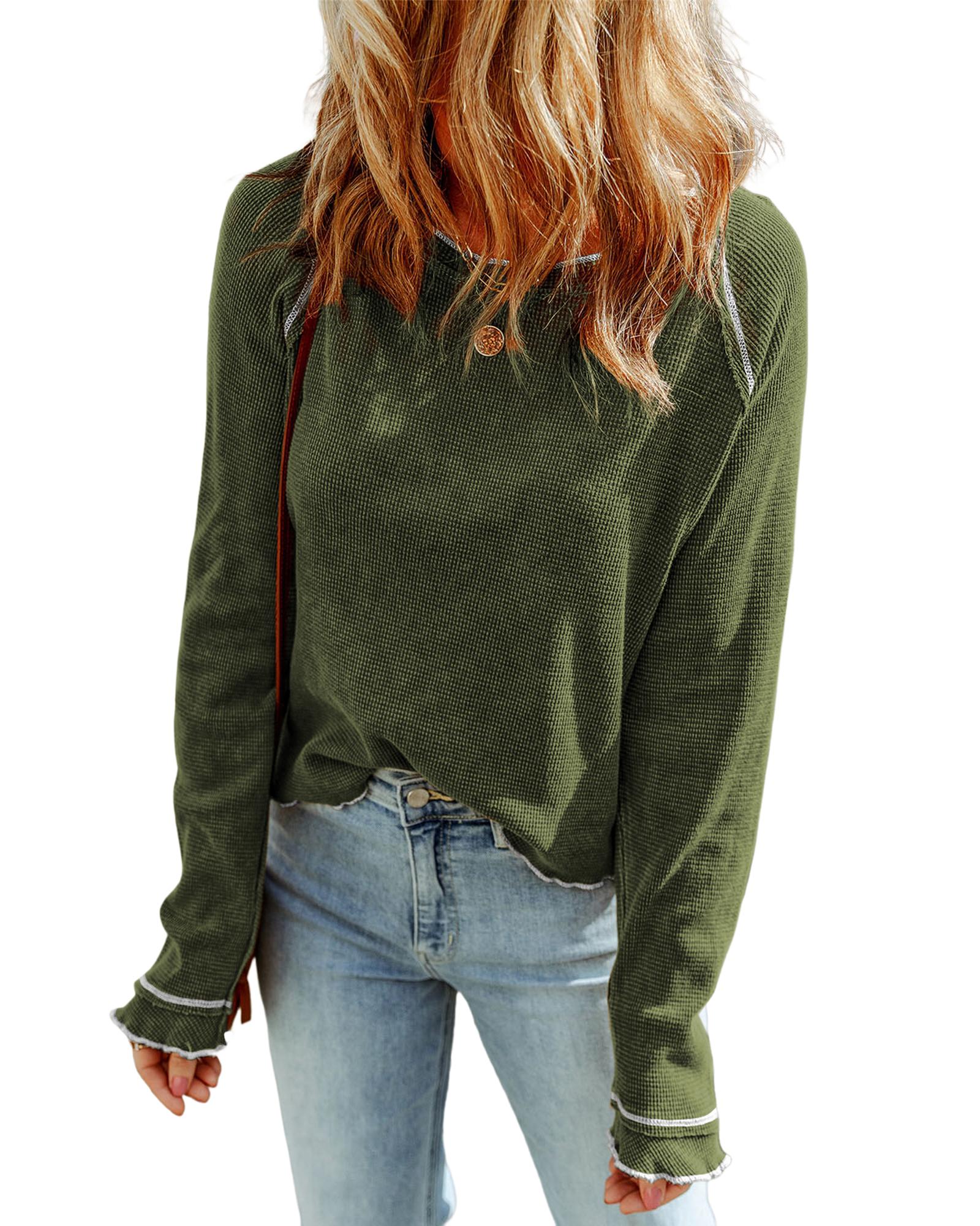 V539-AZEXDC25122025-P609-XL-202508271650-00 Green Textured Round Neck Long Sleeve Top - XL - Image 1