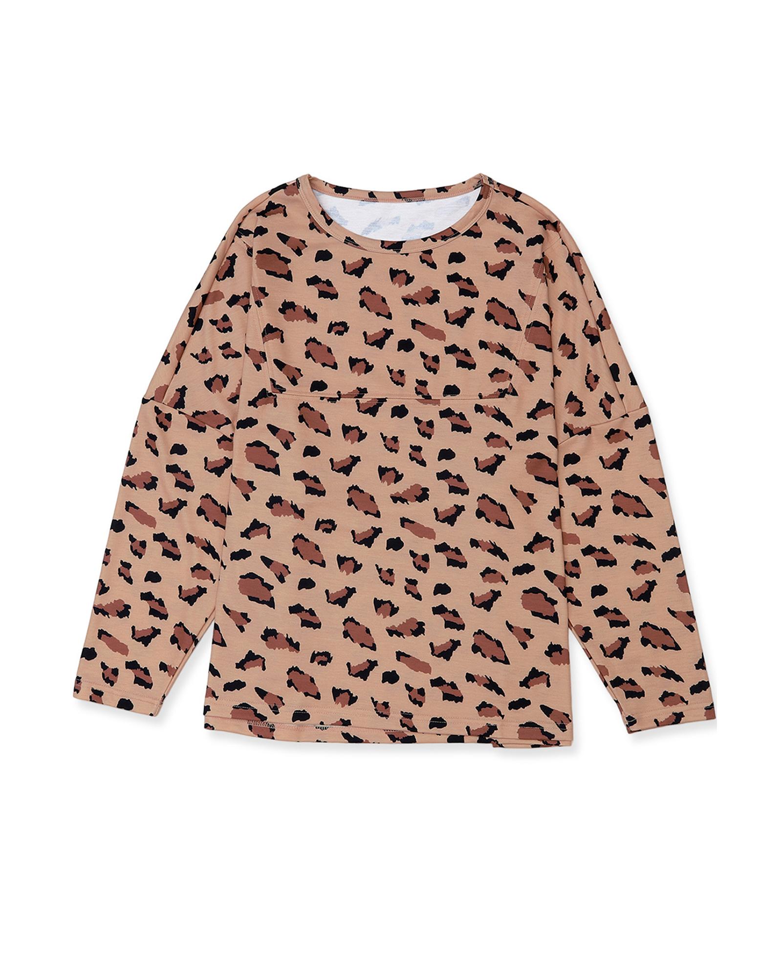V539-AZEXDC25122238-17-M-202508291115-00 Azura Exchange Animal Print Stitching Loose Long Sleeve Top - M - Image 1