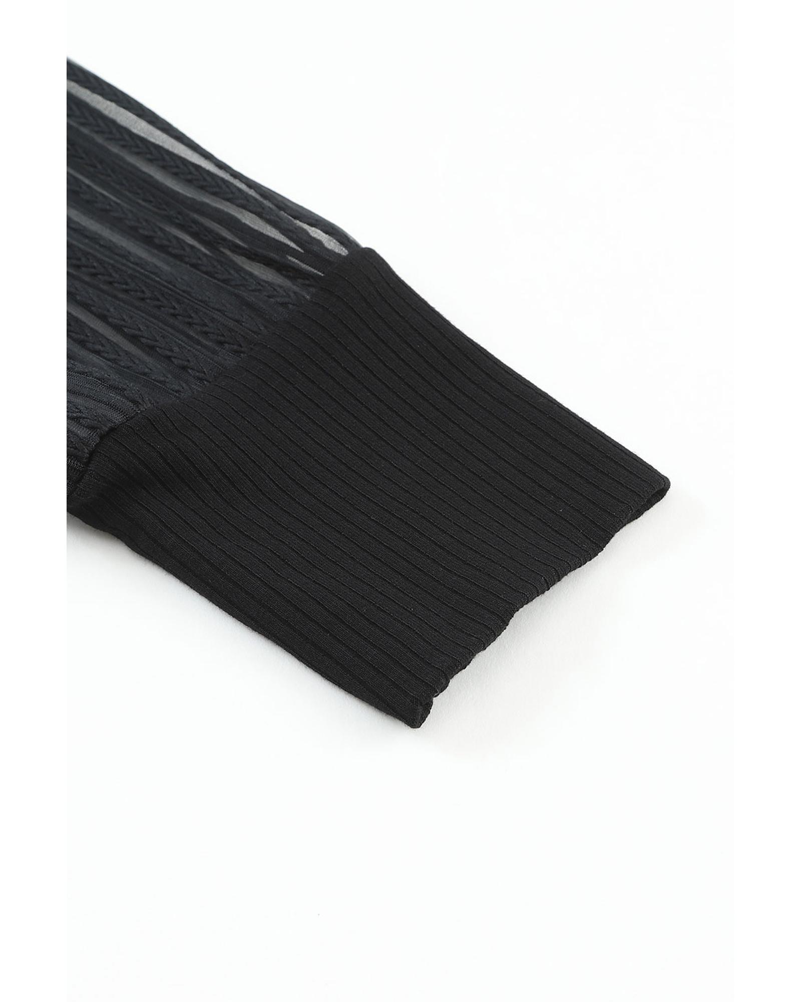 V539-AZEXDC25122519-2-2XL-202508251815-00 Azura Exchange Striped Mesh Long Sleeve Crewneck Ribbed Top - 2XL - Image 1