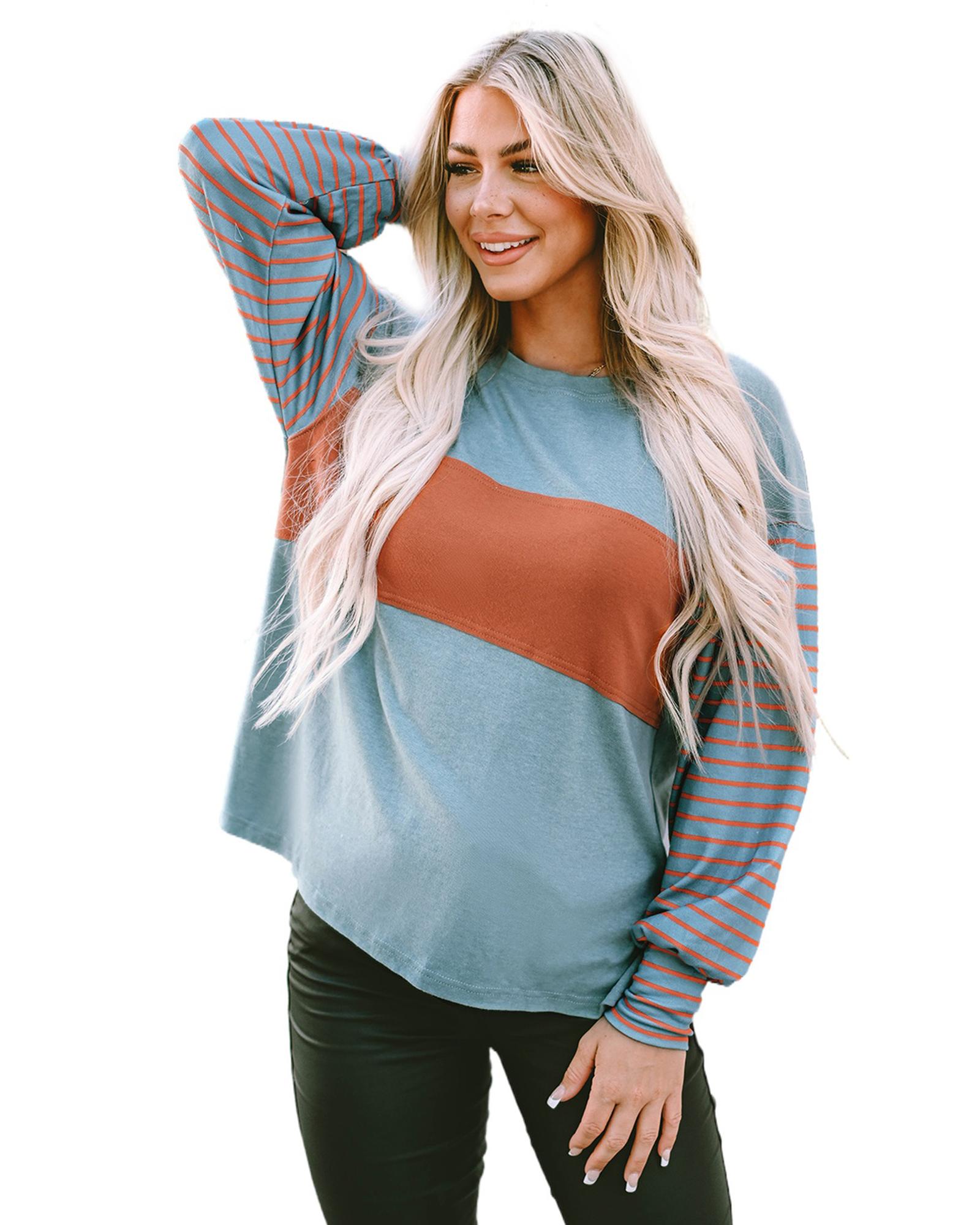 V539-AZEXDC25122727-9-L-202509010250-00 Azura Exchange Striped Bishop Sleeve Top - L - Image 1
