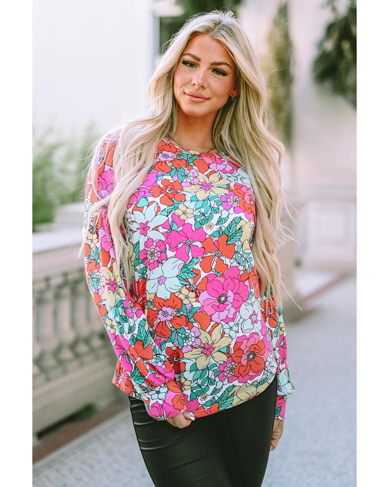 V539-AZEXDC25122934-22-S-202508252100-00 Azura Exchange Floral Long Sleeve Top with Twisted Hollow-out Back - S - Image 1