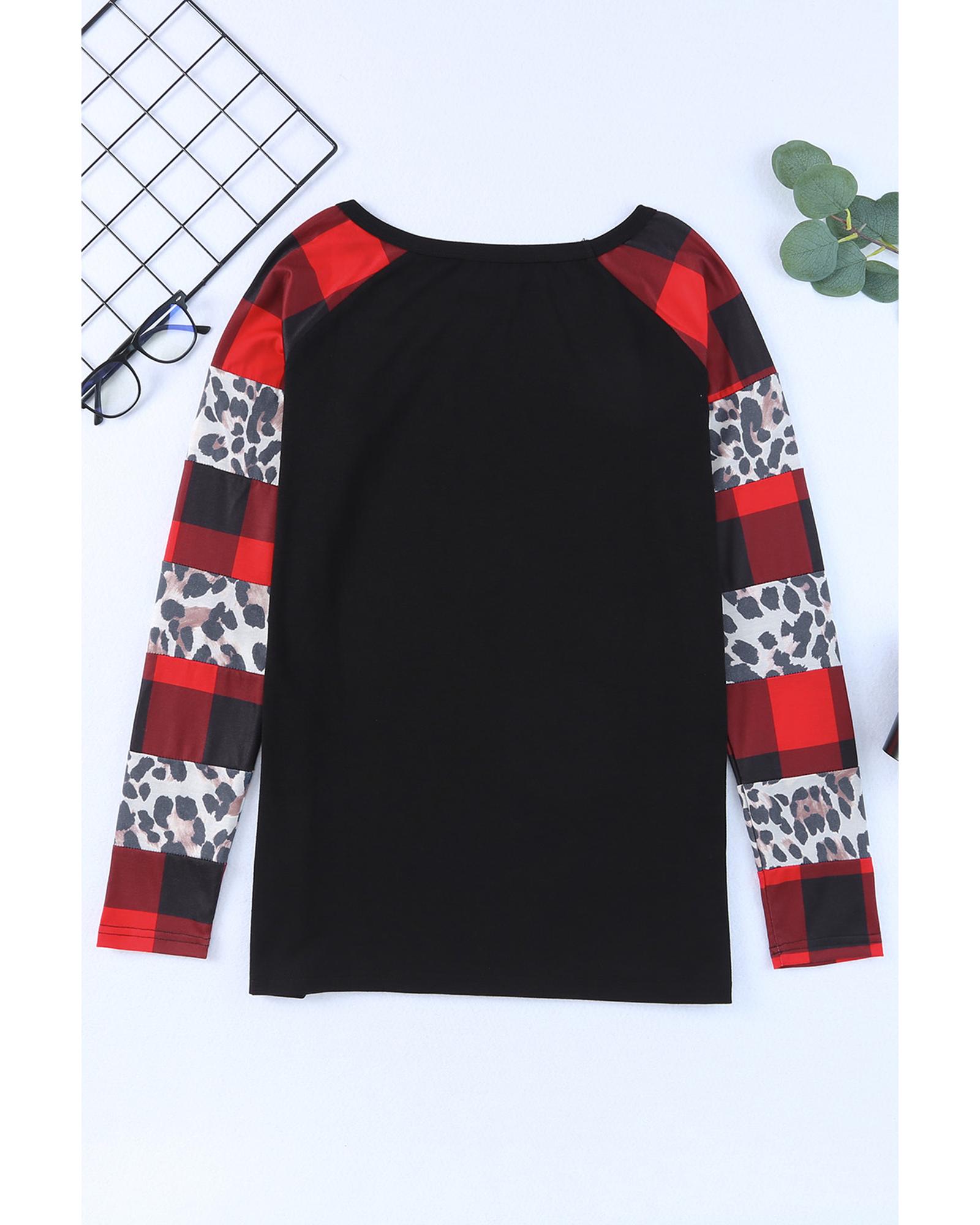 V539-AZEXDC2512355-2-S-202508260820-00 Azura Exchange Plaid & Leopard Print Off Shoulder Top - S - Image 1