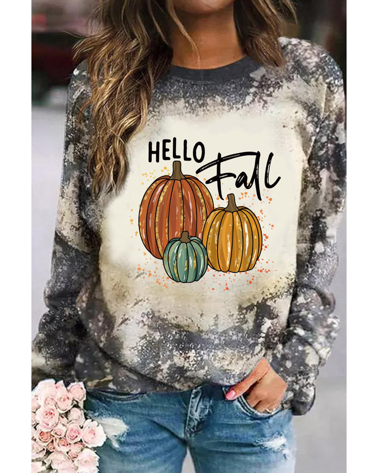 V539-AZEXDC25123836-22-S-202508290435-00 Azura Exchange Hello Fall Pumpkin Graphic Tie Dye Long Sleeve Top - S - Image 1