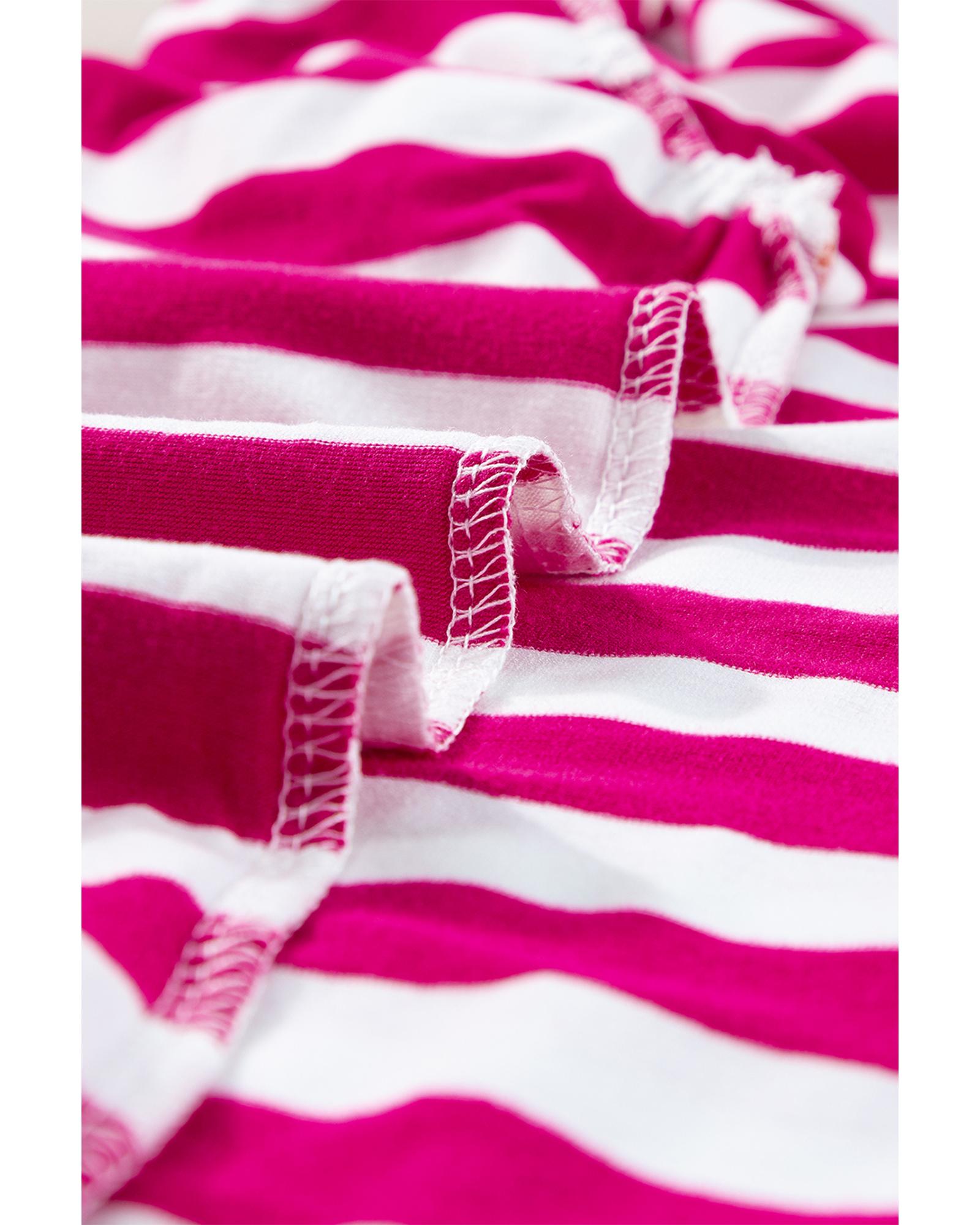 V539-AZEXDC25126988-P6-S-202506120337-00 Rose Red Striped Ruffle Sleeve Crew Neck Blouse - S - Image 1