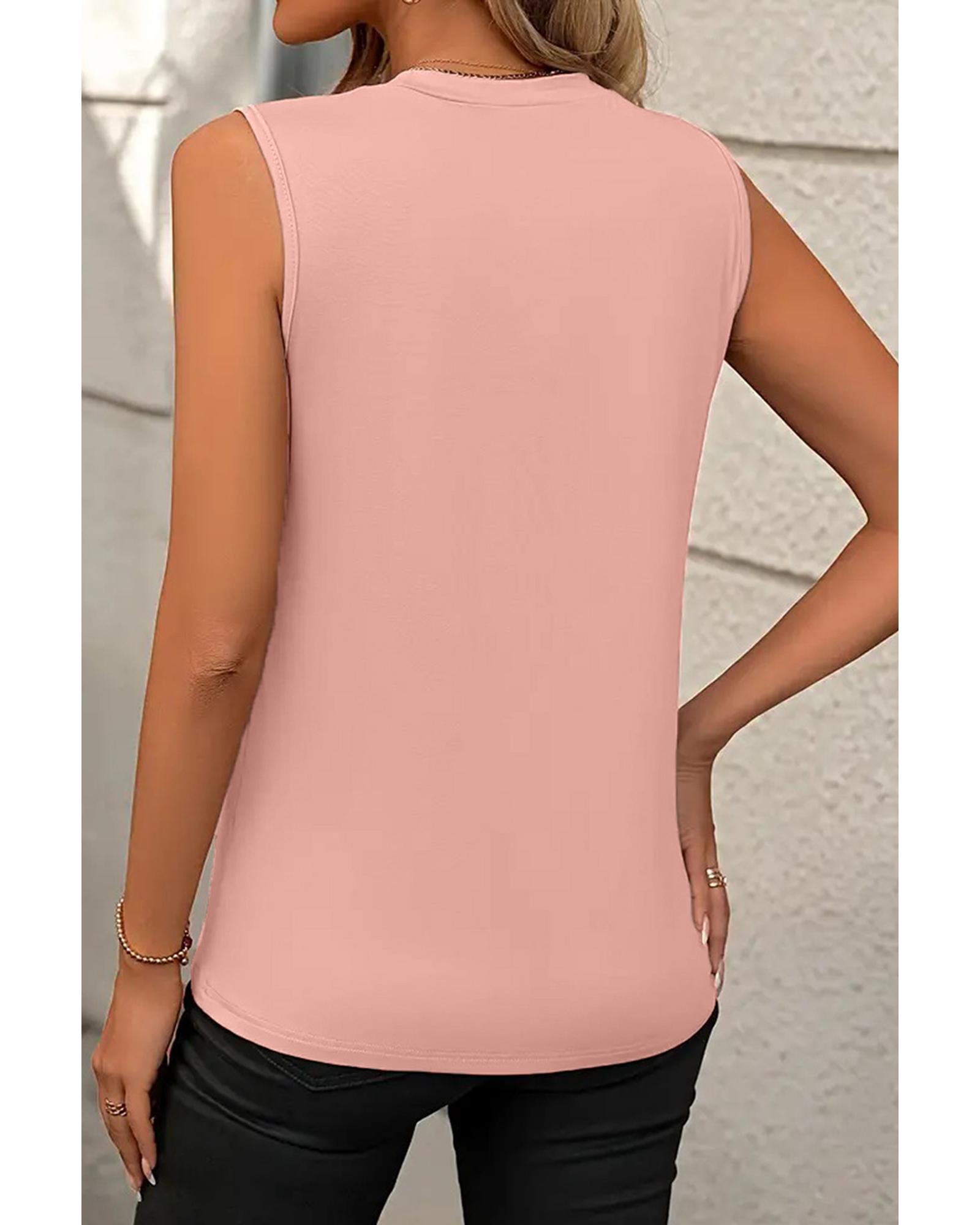 V539-AZEXDC25127653-P1010-S-202508270650-00 Light Pink Crew Neck Pleated Tank Top - S - Image 1