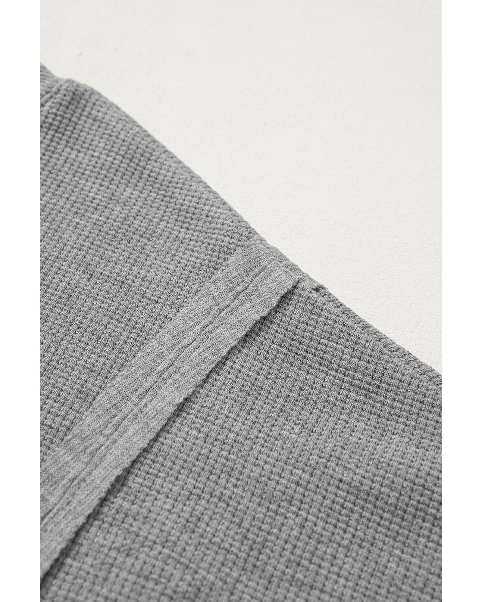 V539-AZEXDC25128307-P11-M-202508270225-00 Gray Waffle knit Bishop Sleeve Split Oversized Top - M - Image 1