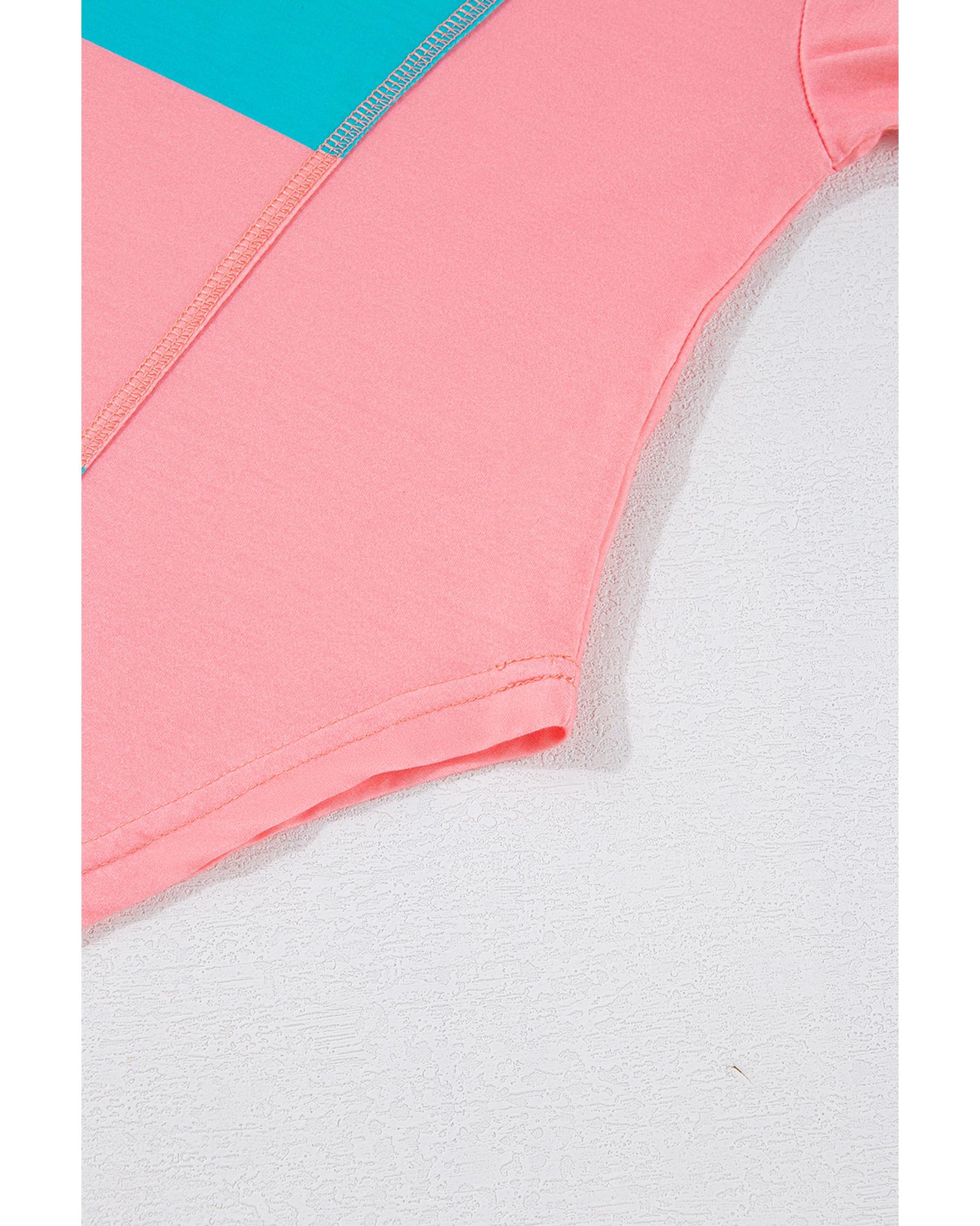 V539-AZEXDC25128832-P4-S-202506120731-00 Light Blue Colorblock Striped Drop Shoulder Loose Top - S - Image 1