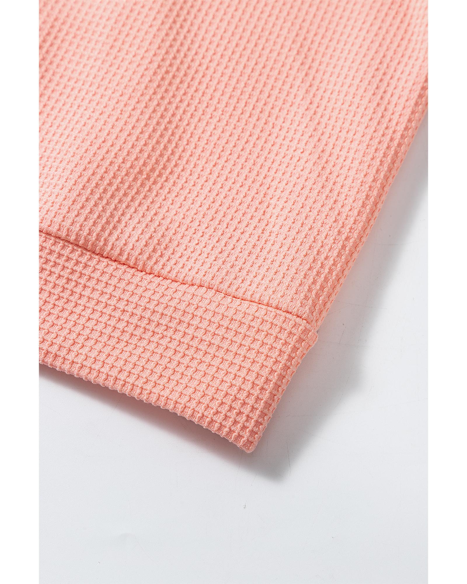 V539-AZEXDC25128929-P3014-S-202506120825-00 Grapefruit Orange Waffle Knit Wide Bracelet Sleeve Patchwork Raglan Top - S - Image 1