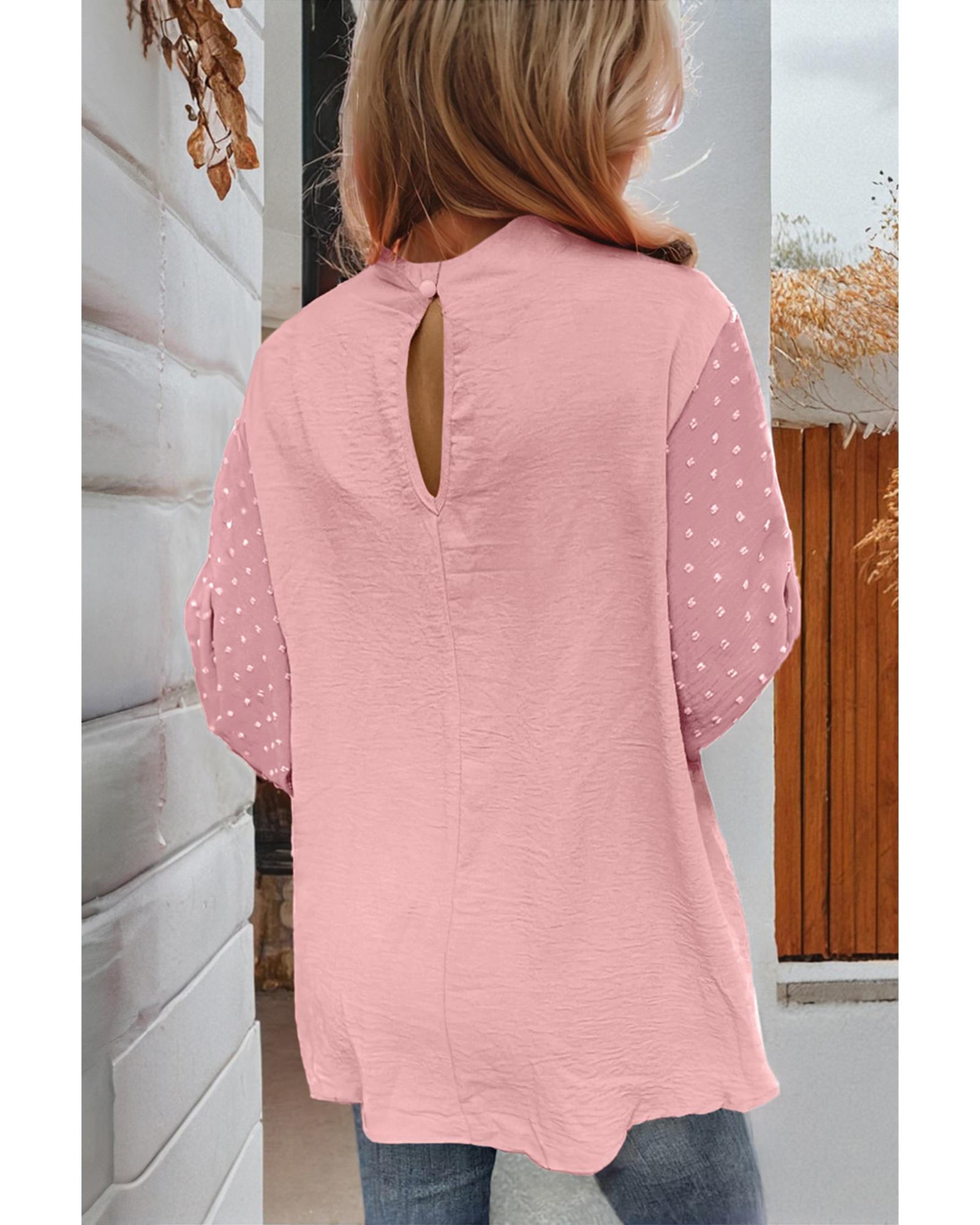 V539-AZEXDC25129059-P1710-S-202506120320-00 Gossamer Pink Swiss Dot Balloon Sleeve Loose Blouse - S - Image 1