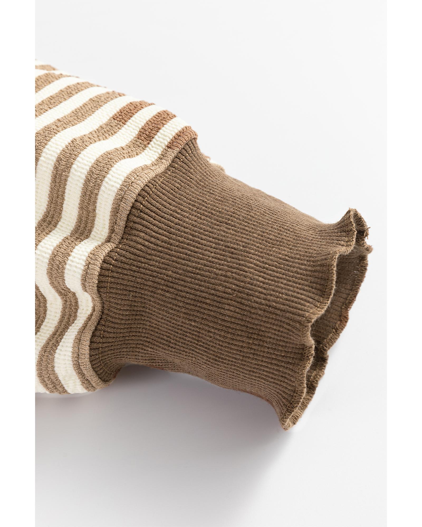 V539-AZEXDC25129121-P1719-2XL-202506120427-00 Brown Stripe Loose Drop Shoulder Long Sleeve Top - 2XL - Image 1