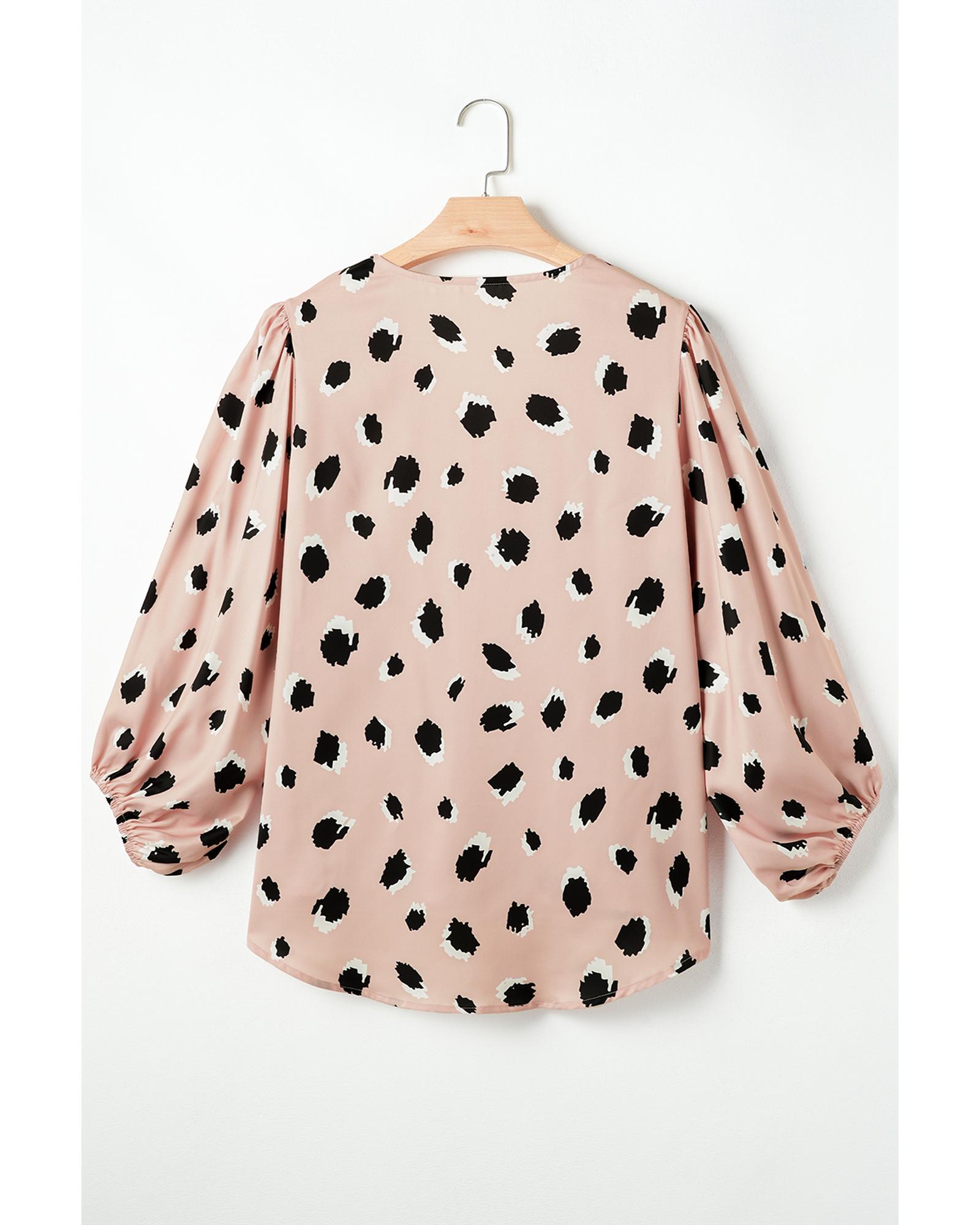 V539-AZEXDC25129160-P1620-L-202508271850-00 Khaki Classic Leopard V Neck Bracelet Sleeve Blouse - L - Image 1