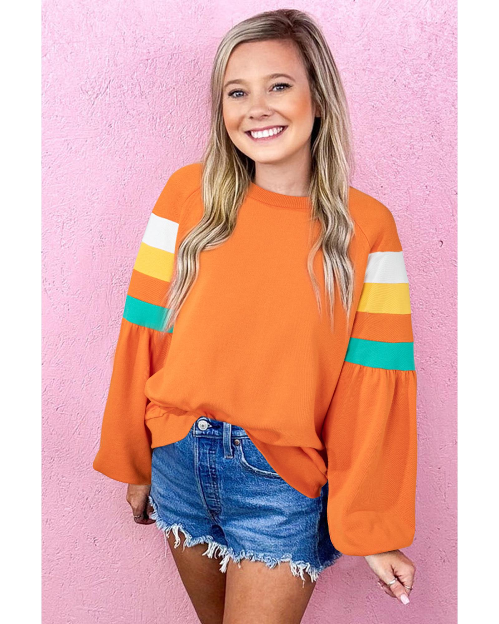 V539-AZEXDC25129343-P9014-M-202506120222-00 Flamingo Color Block Sleeve Exposed Seam Raglan Sweatshirt - M - Image 1