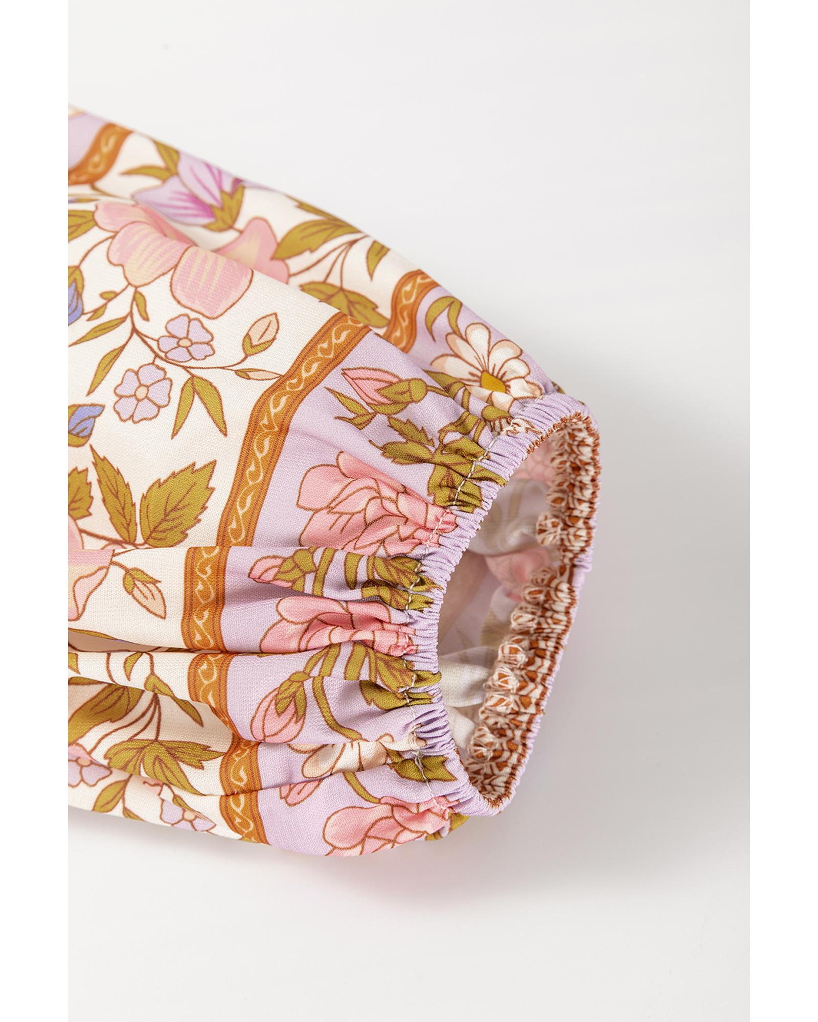 V539-AZEXDC25129421-P22-L-202508270450-00 Multicolour Boho Floral Mixed Print Puff Sleeve Shirt - L - Image 1