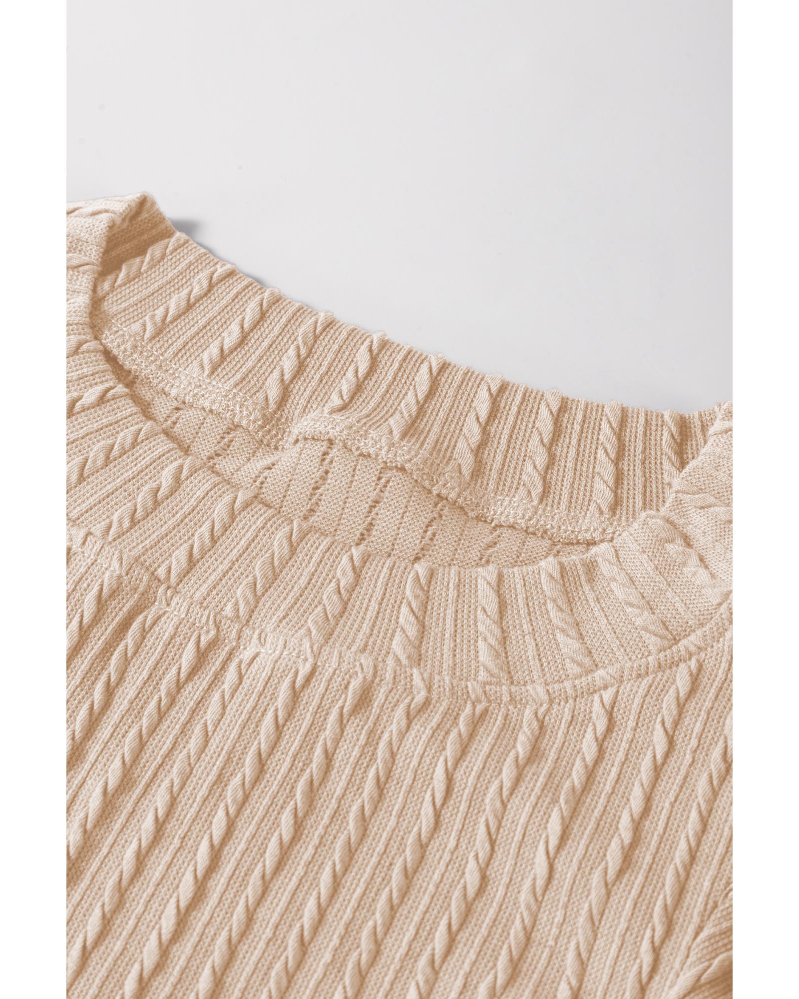 V539-AZEXDC25129951-P15-XL-202508270330-00 Beige Solid Color Textured Flutter Sleeve Top - XL - Image 1