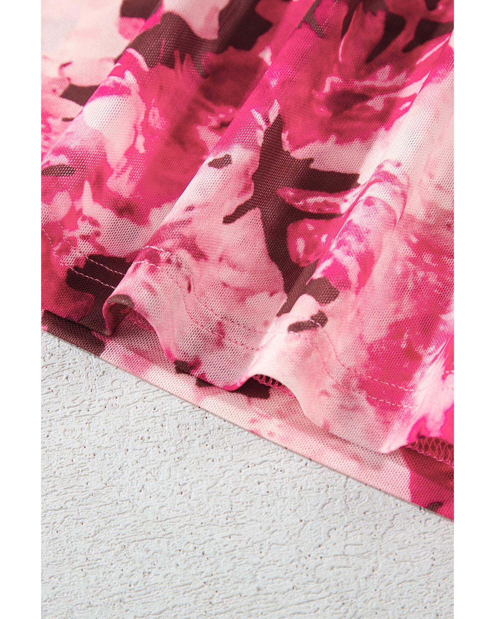 V539-AZEXDC25129994-P620-S-202506120806-00 Rose Floral Mesh Flounce Sleeve Mock Neck Blouse - S - Image 1