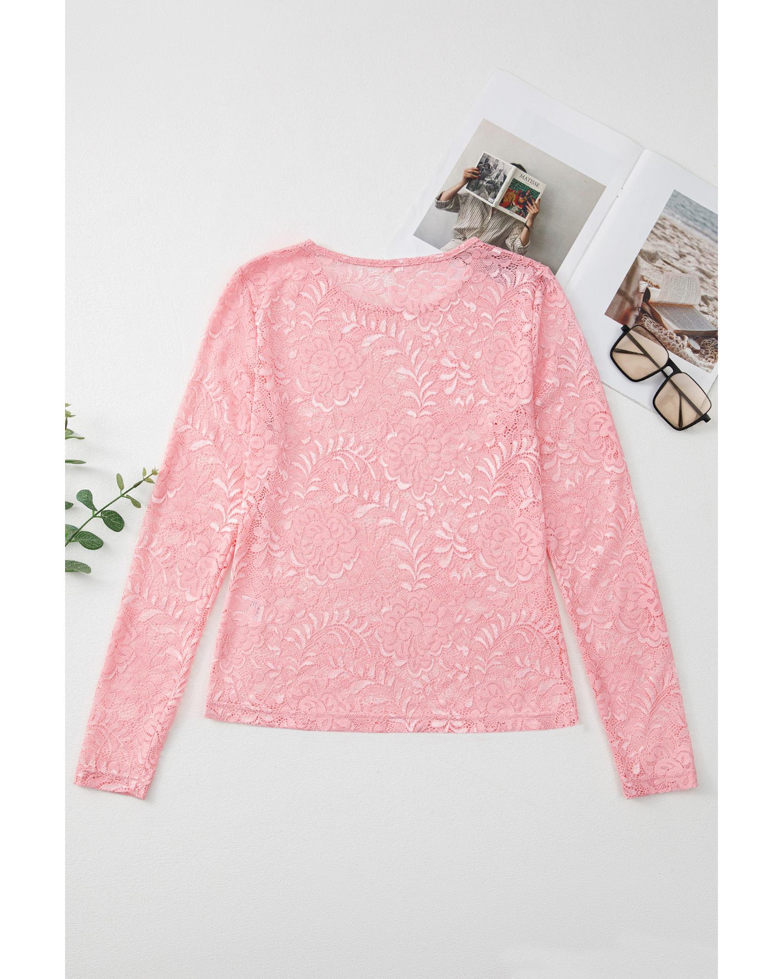 V539-AZEXDC25130578-P1510-S-202506120906-00 Blossom Floral Lace Sheer Long Sleeve Top - S - Image 1