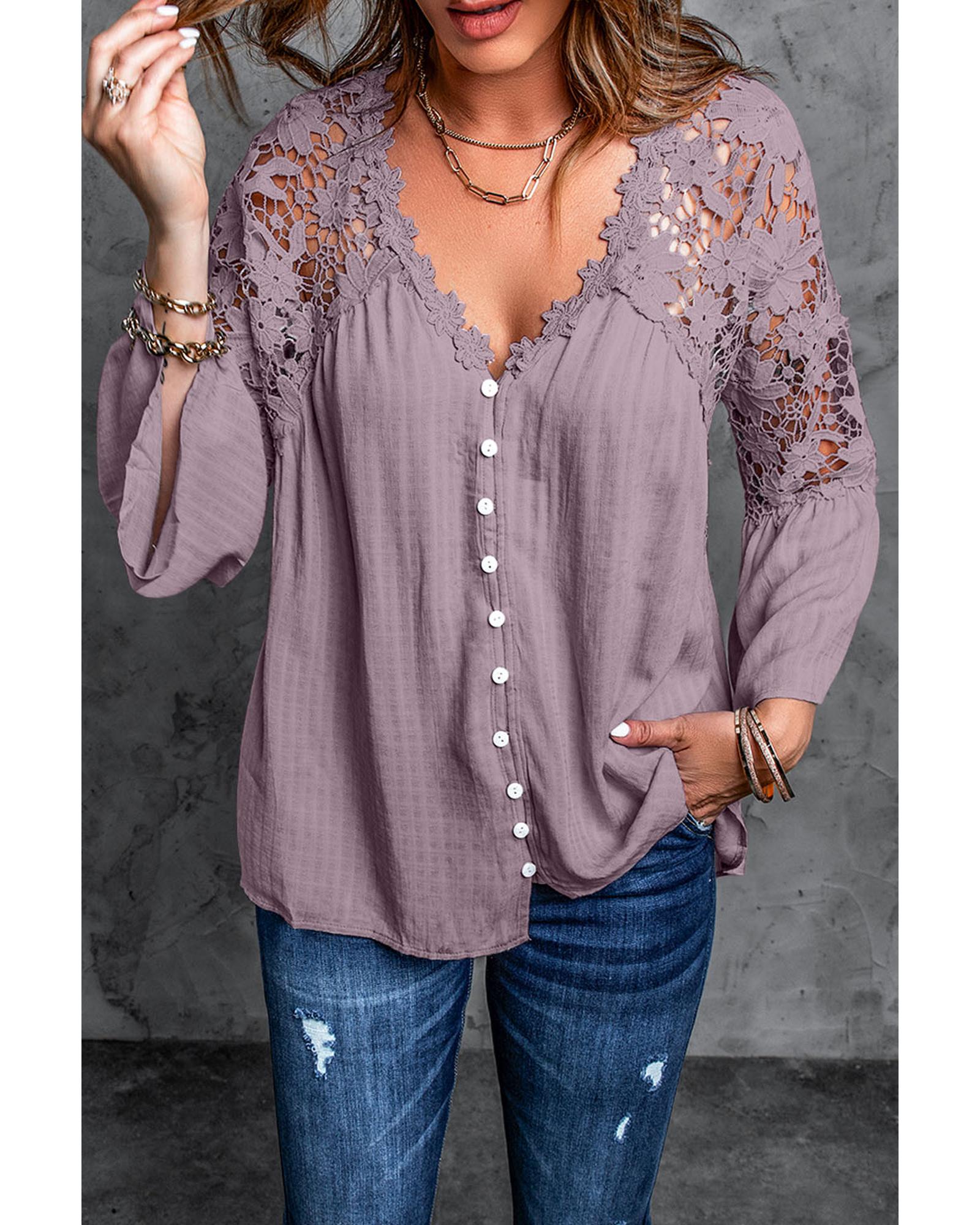 V539-AZEXDC251340-8-4XL-202508261605-00 Azura Exchange Lace Button Top - 4XL - Image 1