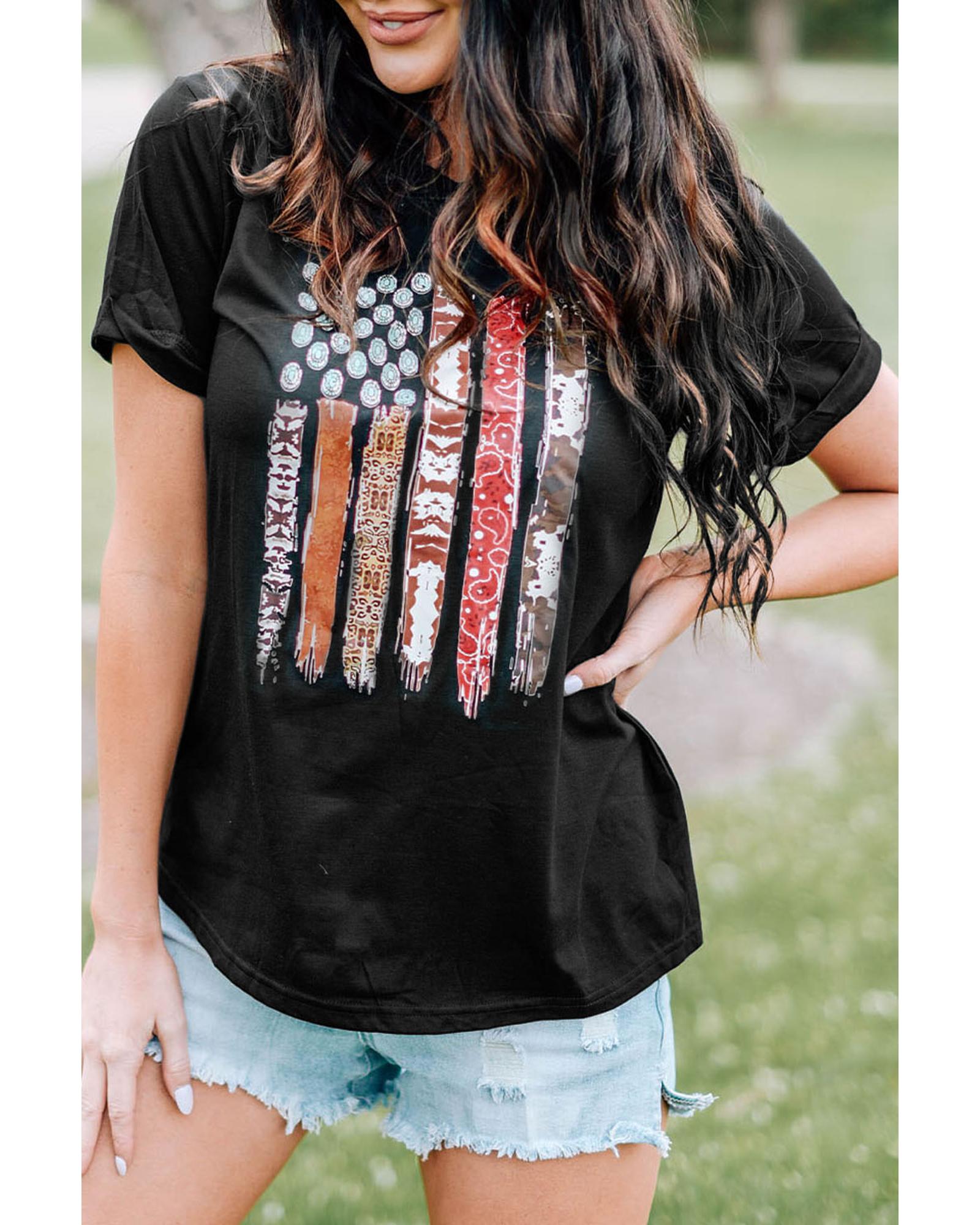 V539-AZEXDC25215409-2-L-202508261630-00 Azura Exchange American Flag Print Short Sleeve Graphic Tee - L - Image 1
