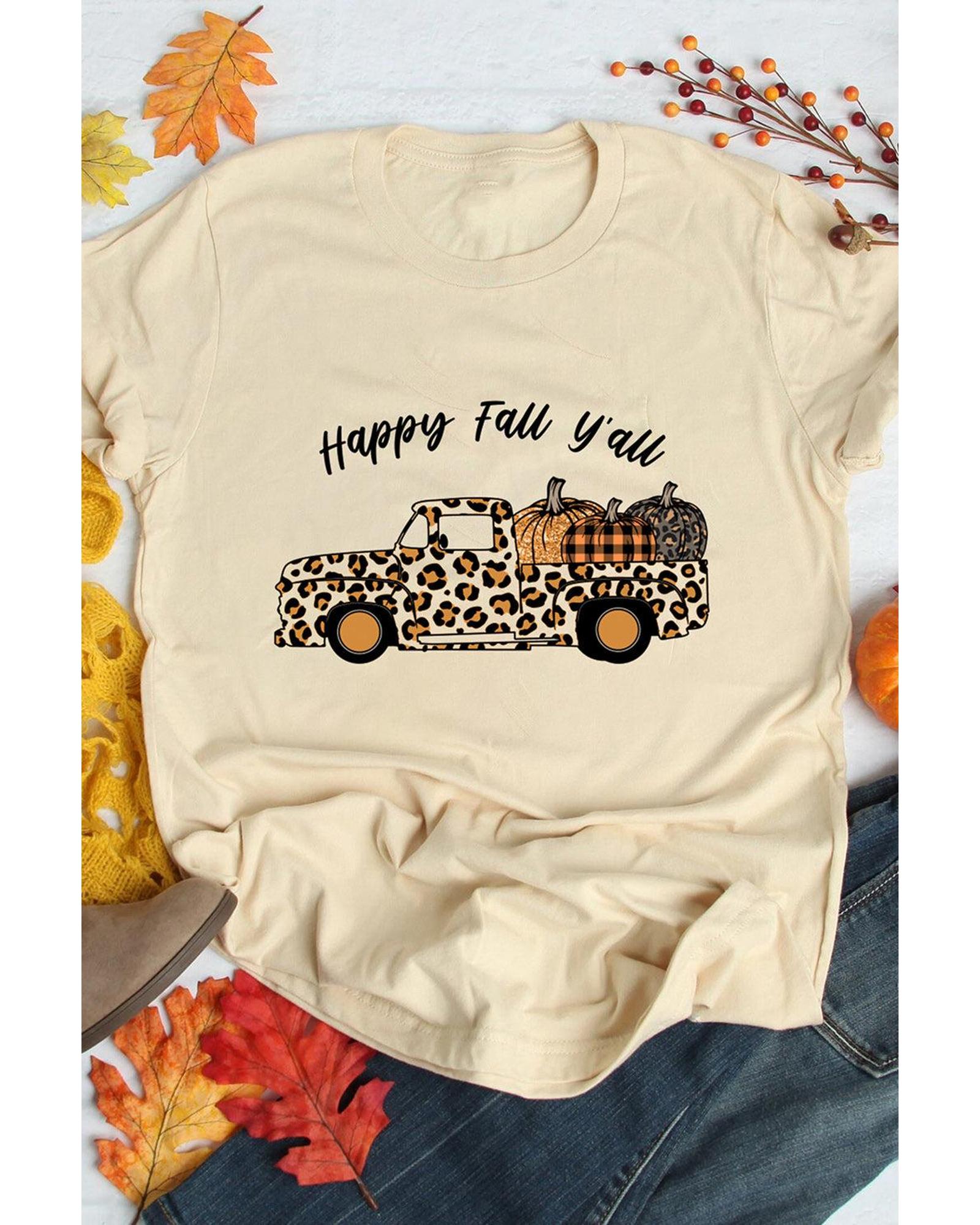 V539-AZEXDC25218029-16-M-202508260205-00 Azura Exchange Leopard Truck Pumpkin Graphic Tee - Khaki - M - Image 1