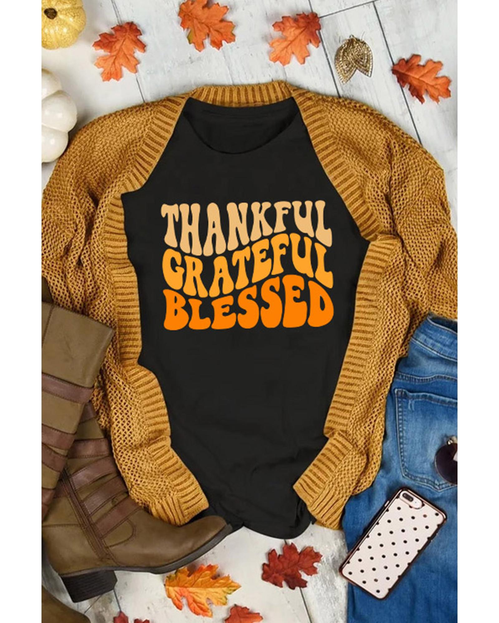 V539-AZEXDC25218936-2-S-165410-00 Azura Exchange Thankful Grateful Blessed Graphic Tee - S - Image 1