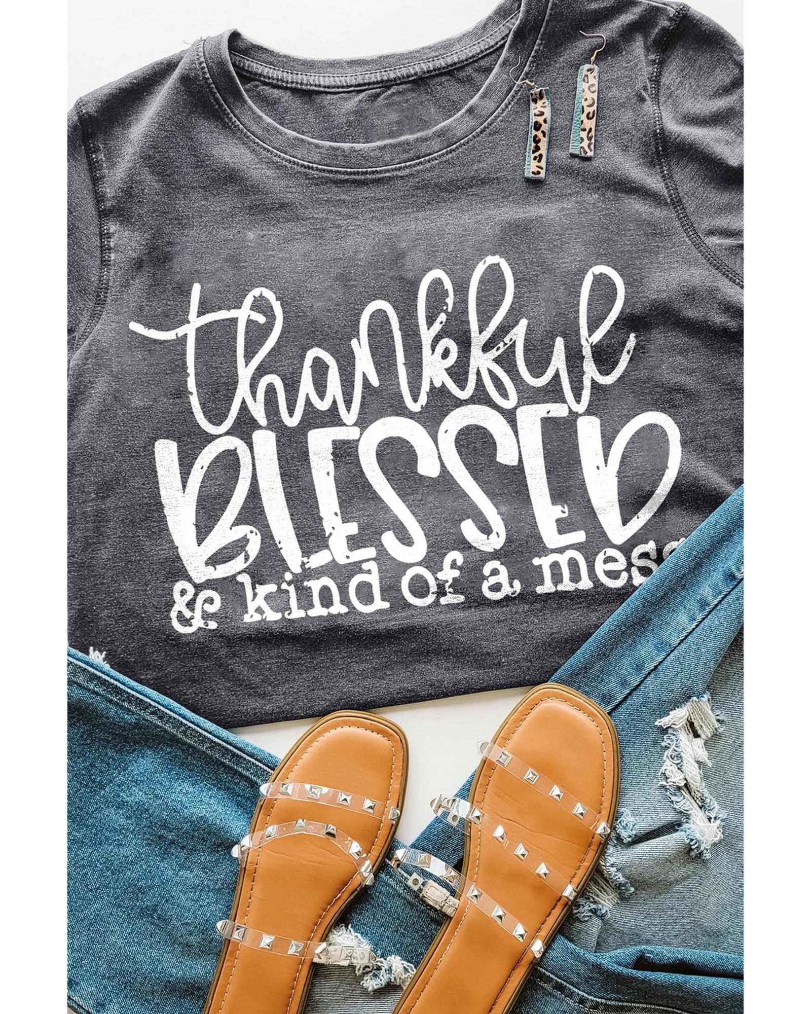 V539-AZEXDC25218951-11-2XL-202508260650-00 Azura Exchange BLESSED Graphic Print Crew Neck T-Shirt - 2XL - Image 1