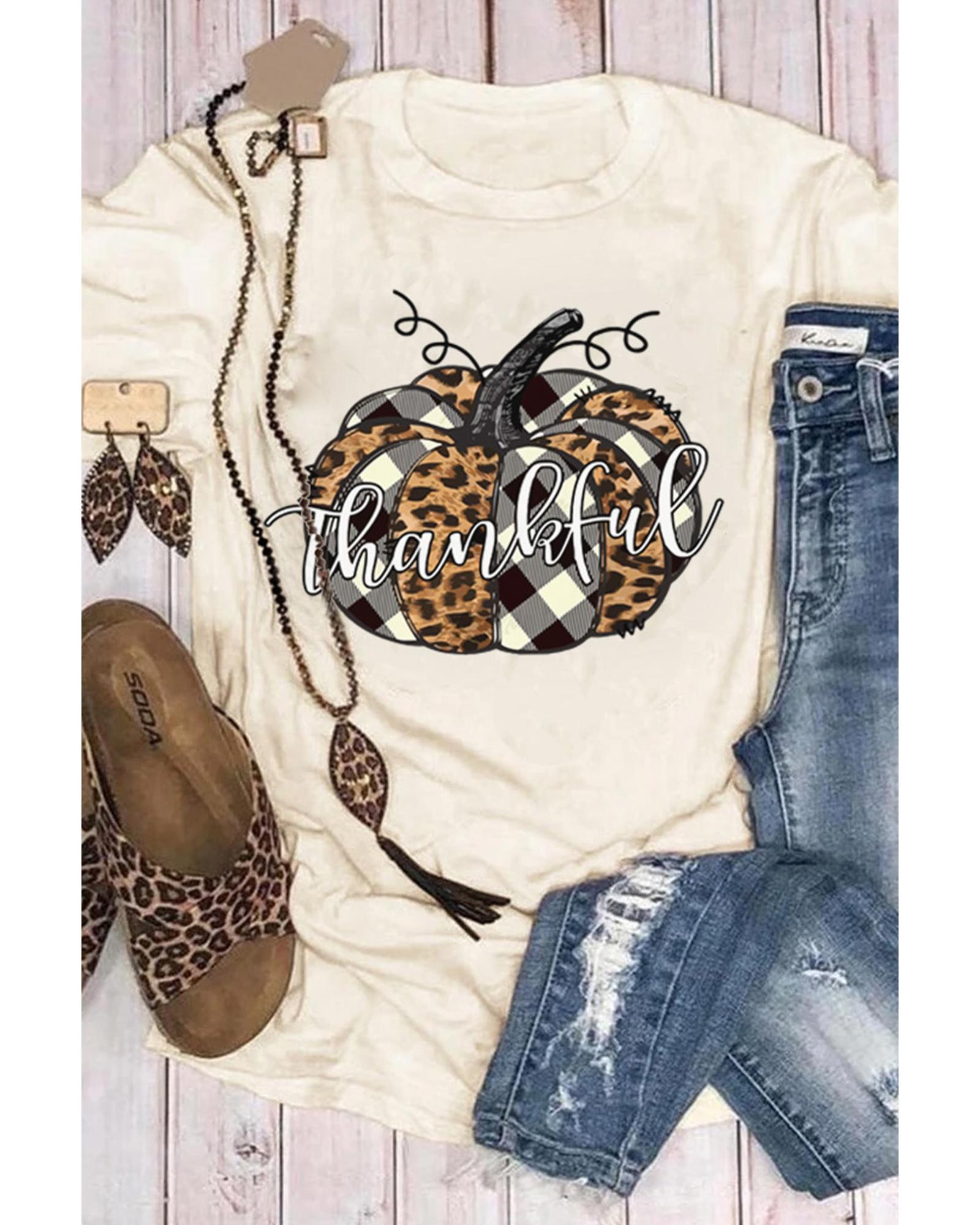 V539-AZEXDC25218990-16-S-202508252350-00 Azura Exchange Thankful Pumpkin Plaid Print Graphic Tee - S - Image 1