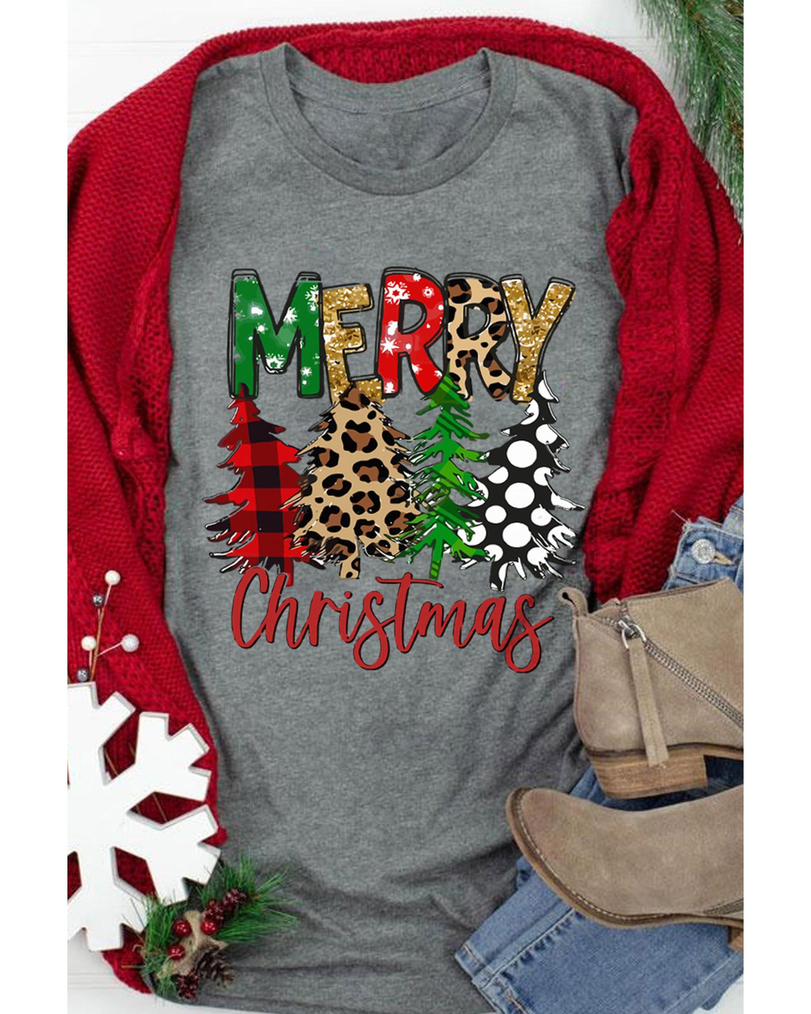 V539-AZEXDC25219043-11-M-202508261225-00 Azura Exchange Christmas Tree Pattern Crew Neck Graphic Tee - M - Image 1
