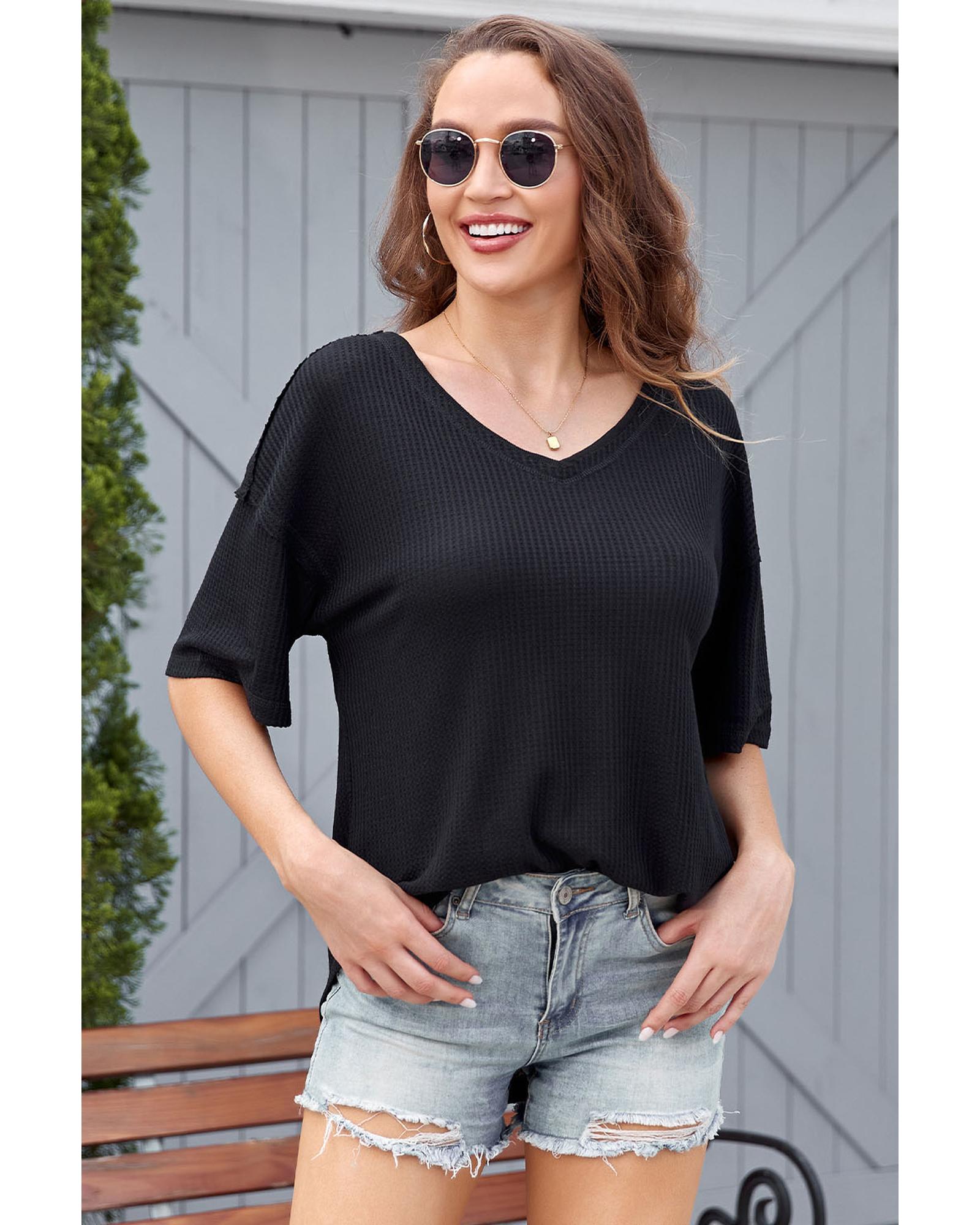 V539-AZEXDC25219052-2-M-202508290840-00 Azura Exchange Waffle Knit Loose Top - M - Image 1