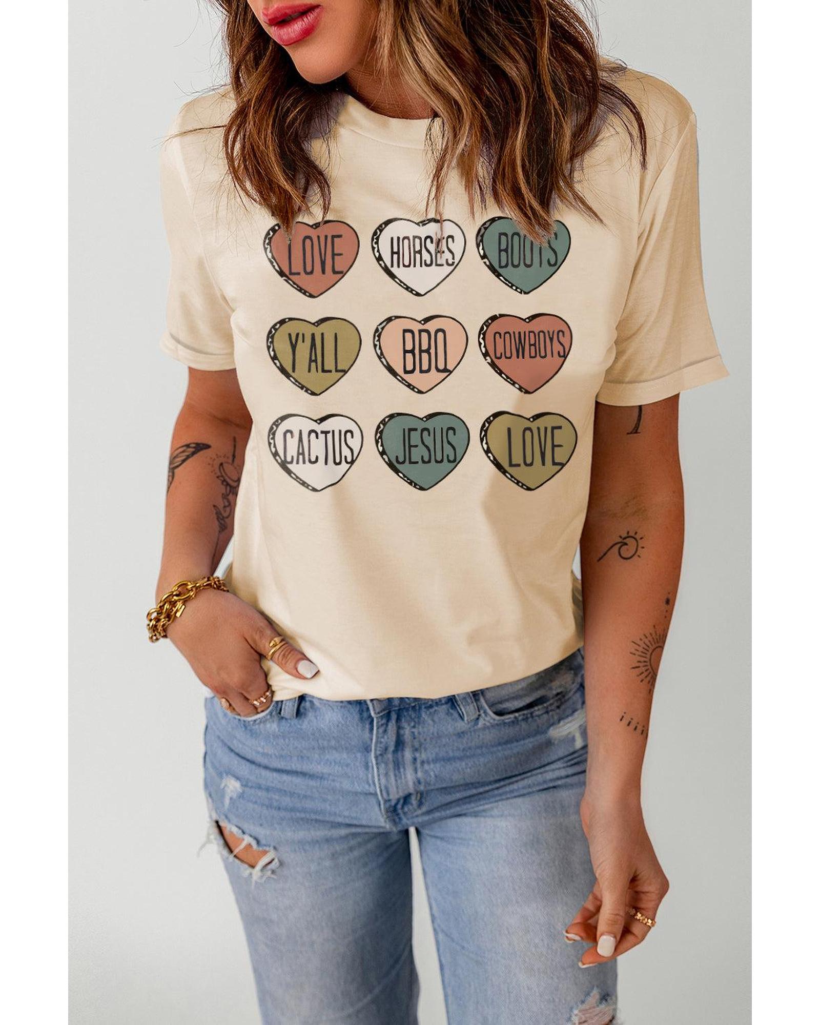V539-AZEXDC25219287-16-L-202508260055-00 Azura Exchange Heart Shaped Letters Print Crewneck Graphic Tee - L - Image 1
