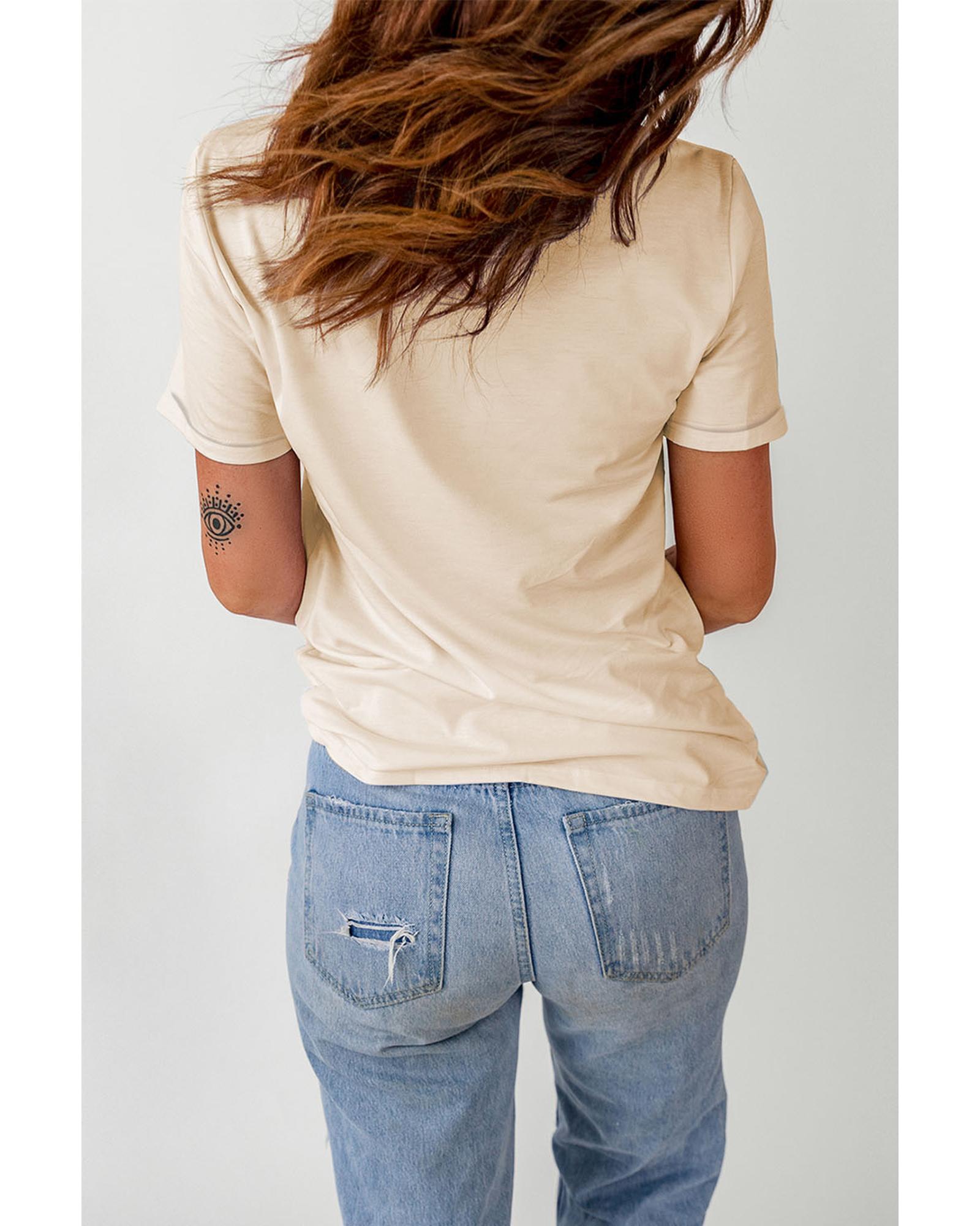 V539-AZEXDC25220415-16-M-202508260725-00 Azura Exchange MOMLIFE Slogan Graphic Print Crew Neck T Shirt in Khaki - M - Image 1