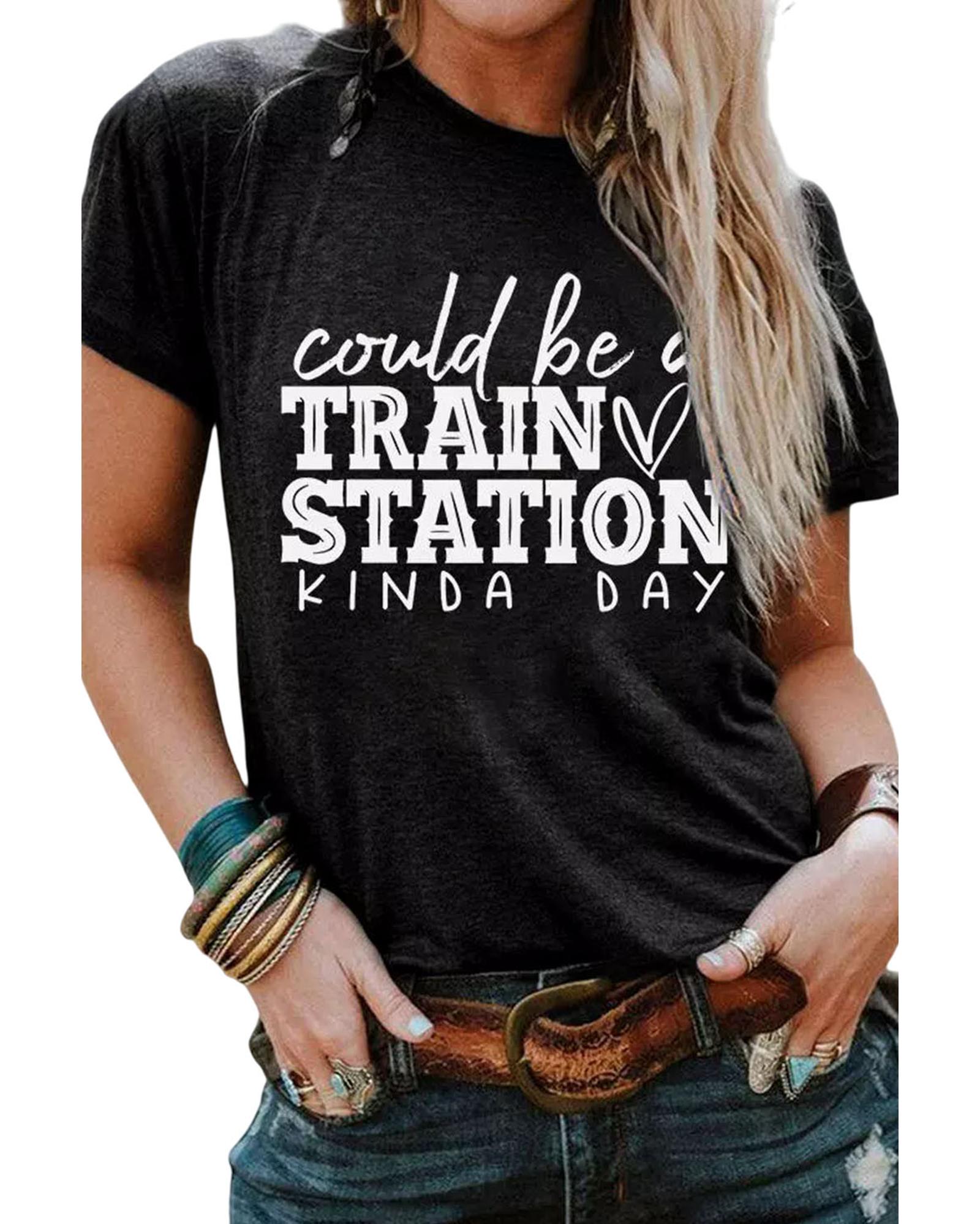 V539-AZEXDC25220944-2-XL-202508271755-00 Black Could be a TRAIN STATION KINDA DAY Graphic Tee - XL - Image 1