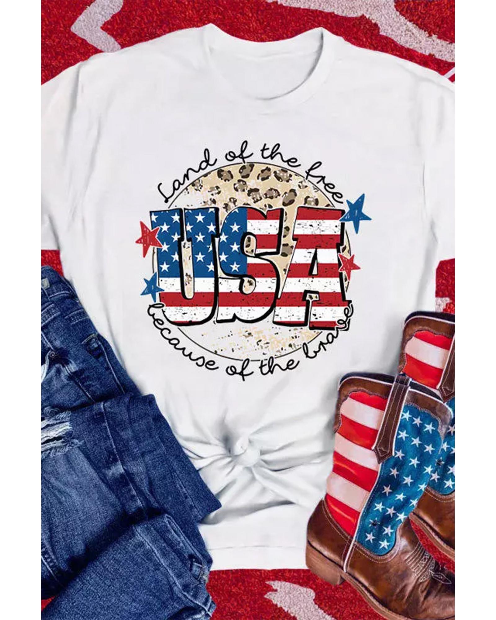 V539-AZEXDC25221653-1-M-202508270430-00 White USA Flag Slogan Graphic T-shirt - M - Image 1