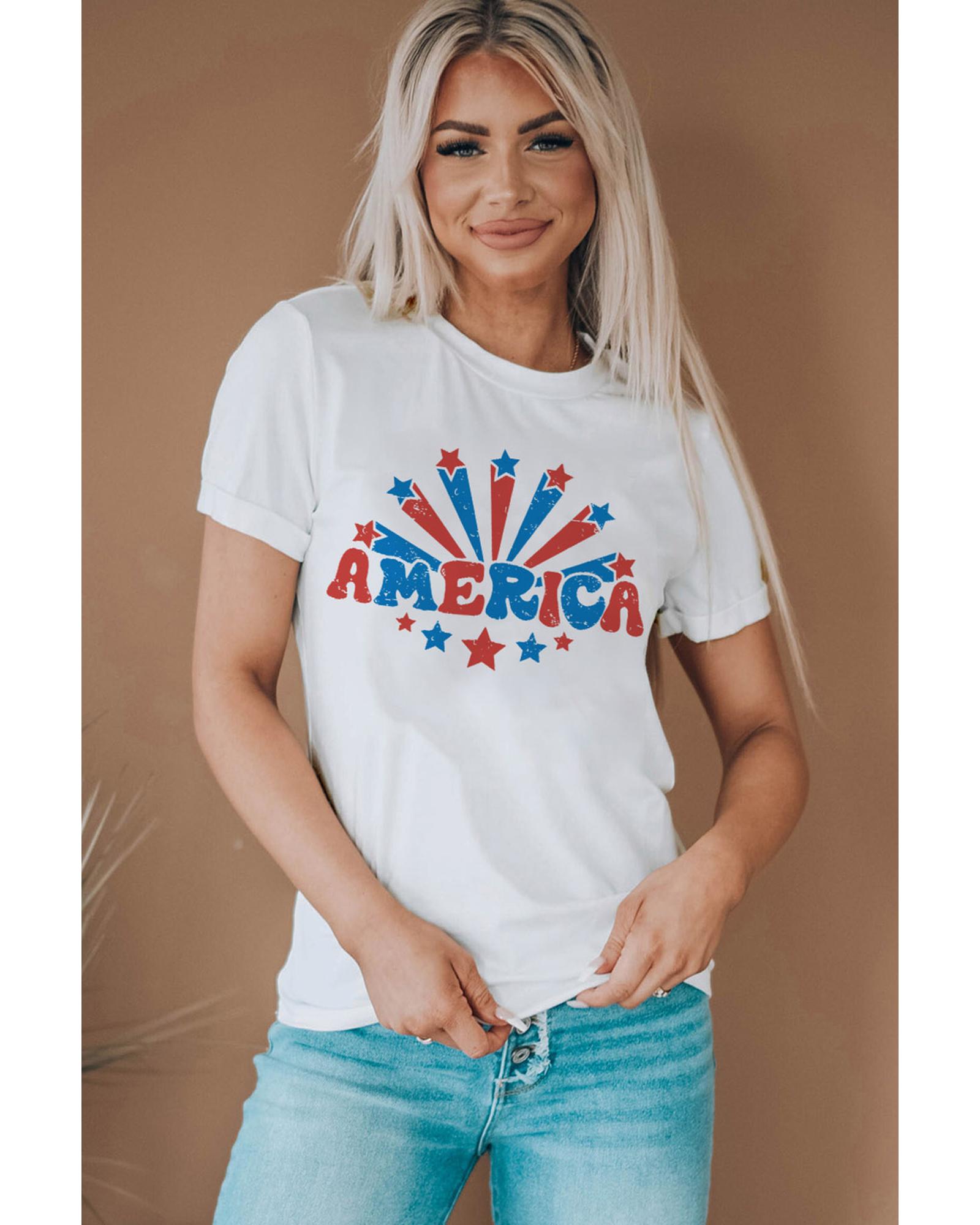 V539-AZEXDC25221835-1-2XL-202508272350-00 White AMERICA Star Graphic Round Neck Tee - 2XL - Image 1