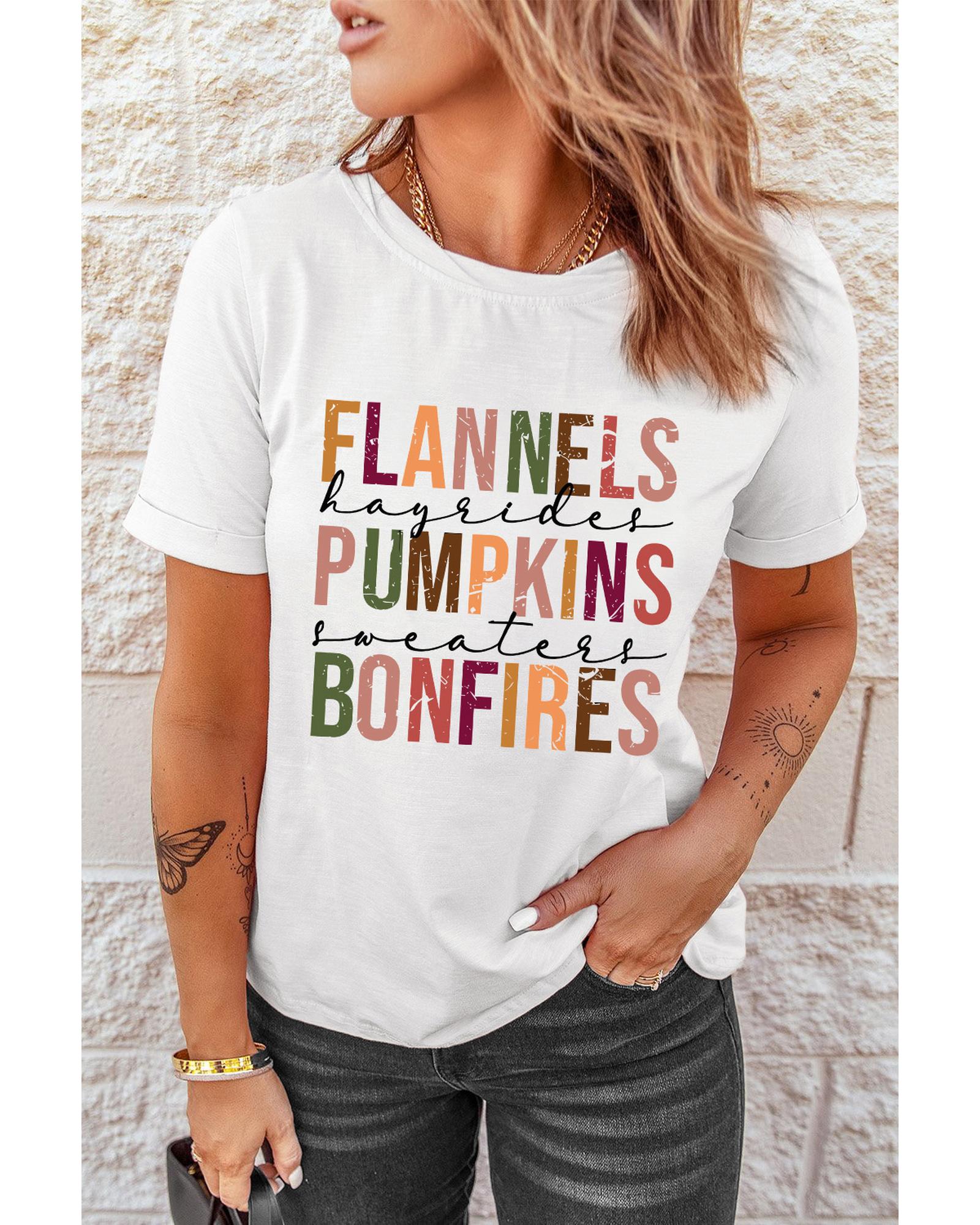 V539-AZEXDC25222242-1-2XL-202508270925-00 White FLANNELS PUMPKINS BONFIRES Crewneck Graphic Tee - 2XL - Image 1