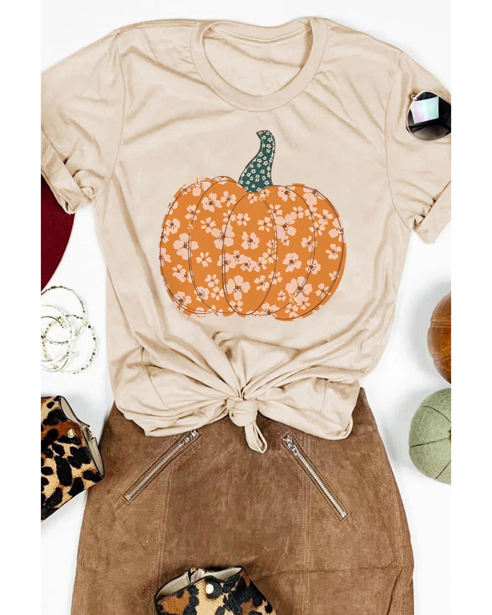 V539-AZEXDC25222560-16-S-202508262210-00 Azura Exchange Floral Pumpkin Graphic Tee - S - Image 1