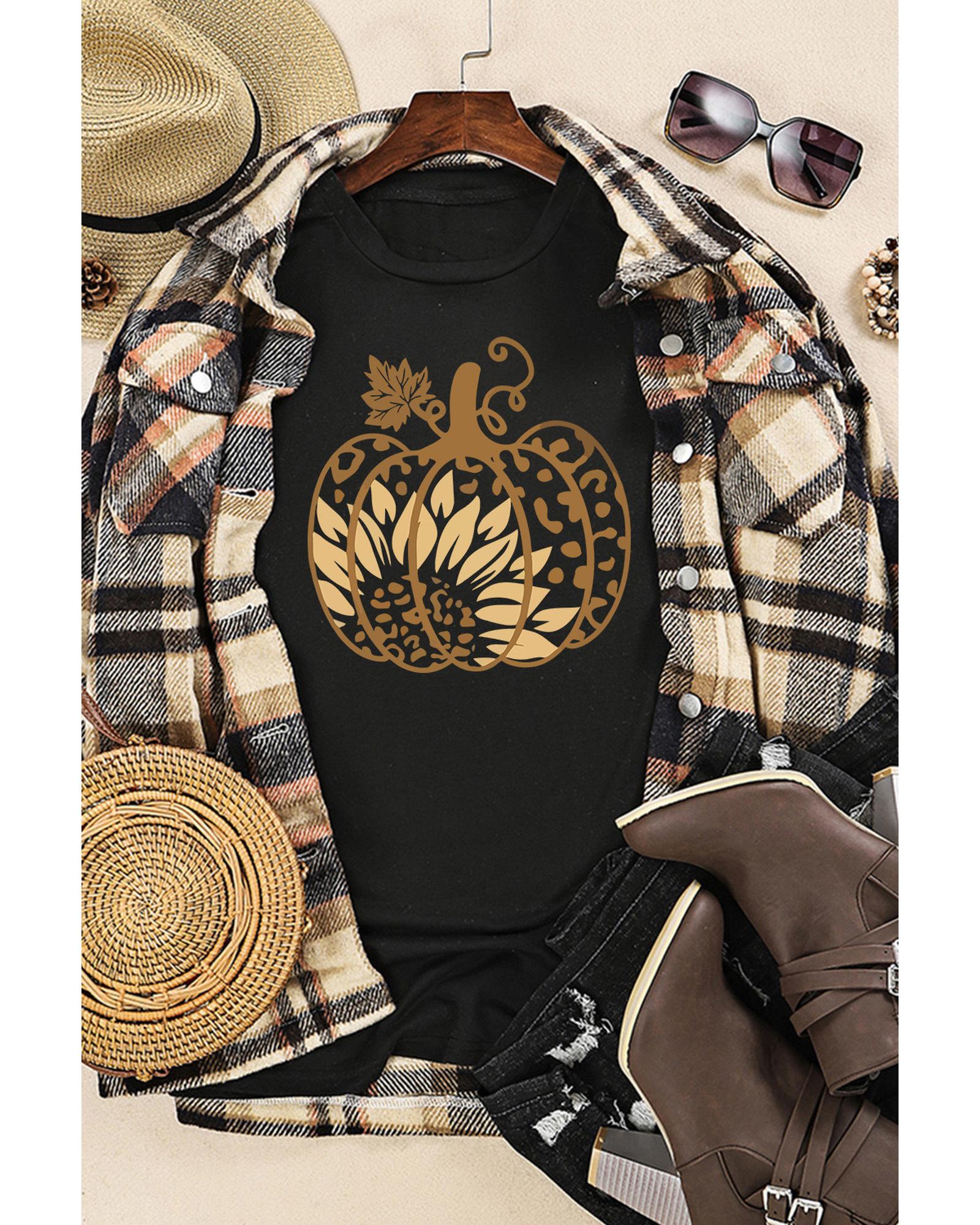 V539-AZEXDC25222703-2-S-202508262155-00 Azura Exchange Halloween Sunflower Pumpkin Graphic Tee - S - Image 1