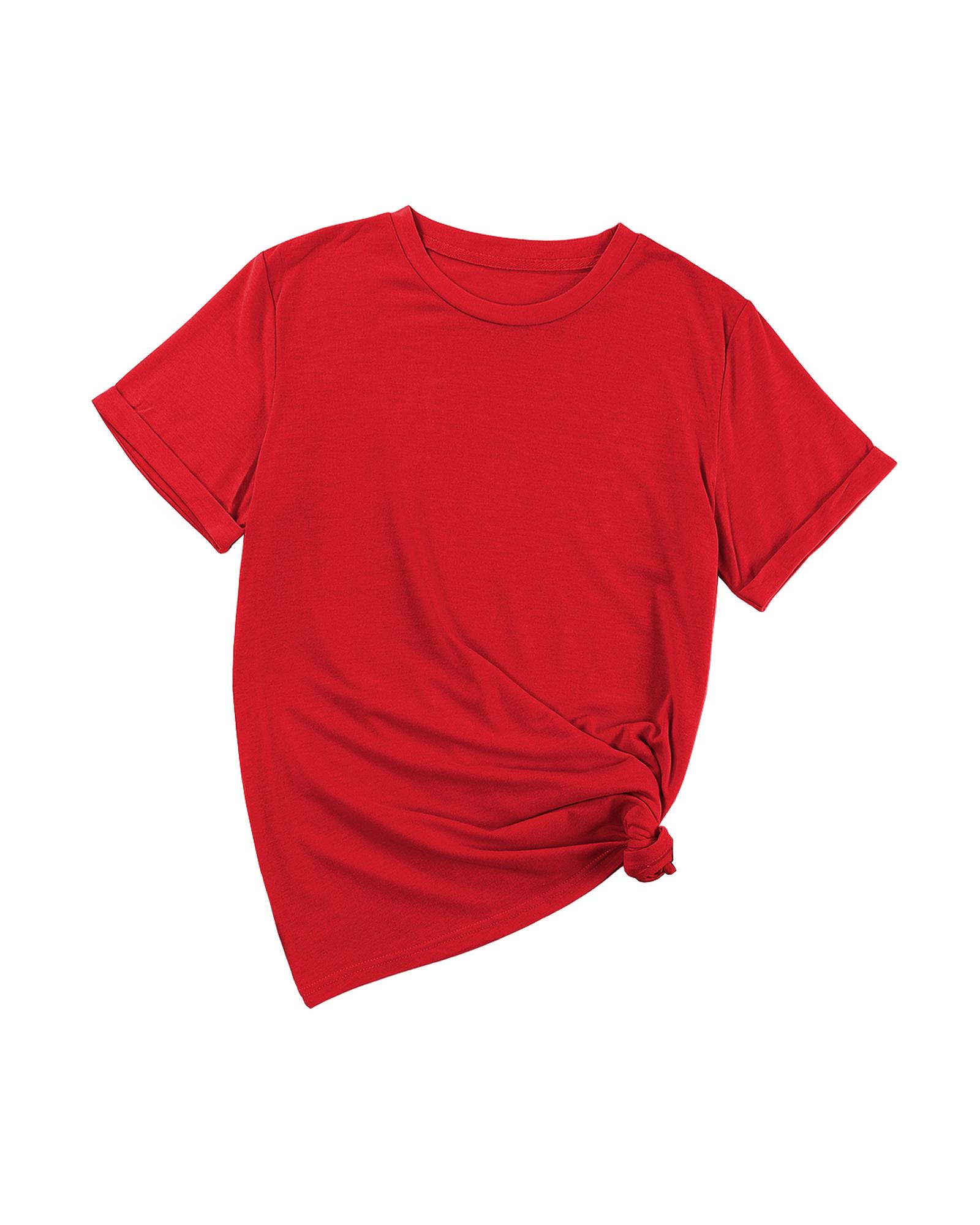 V539-AZEXDC25224551-103-XL-202508272015-00 Red Casual Plain Crew Neck Tee - XL - Image 1