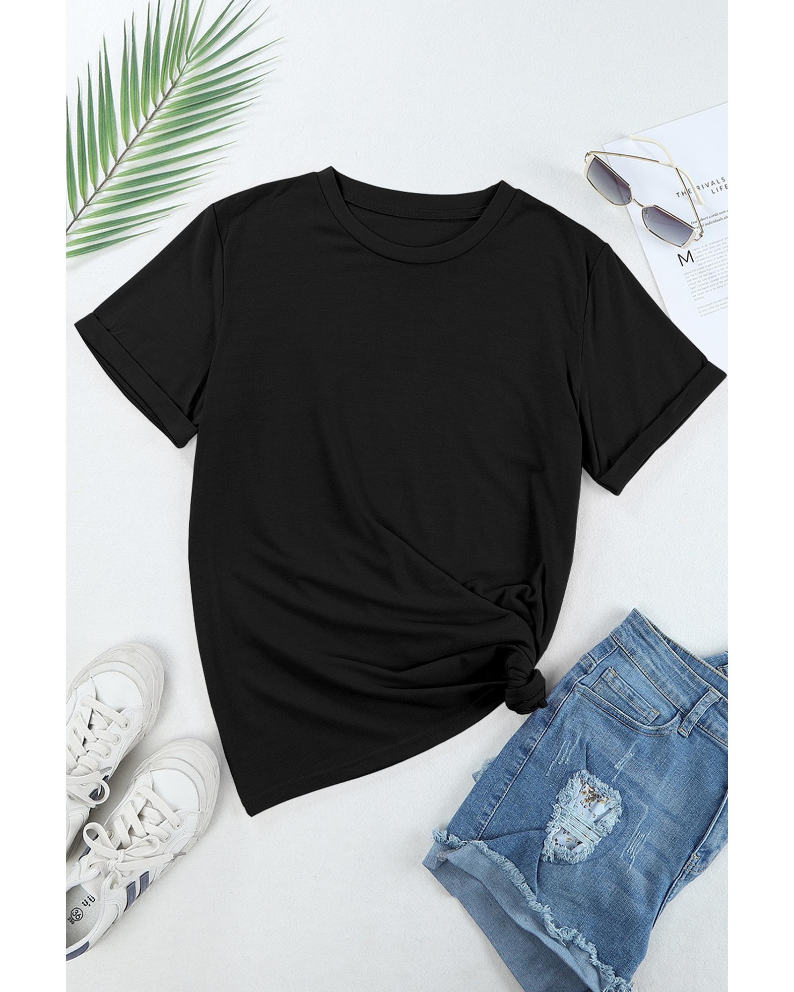 V539-AZEXDC25224551-2-2XL-202508271535-00 Black Casual Plain Crew Neck Tee - 2XL - Image 1