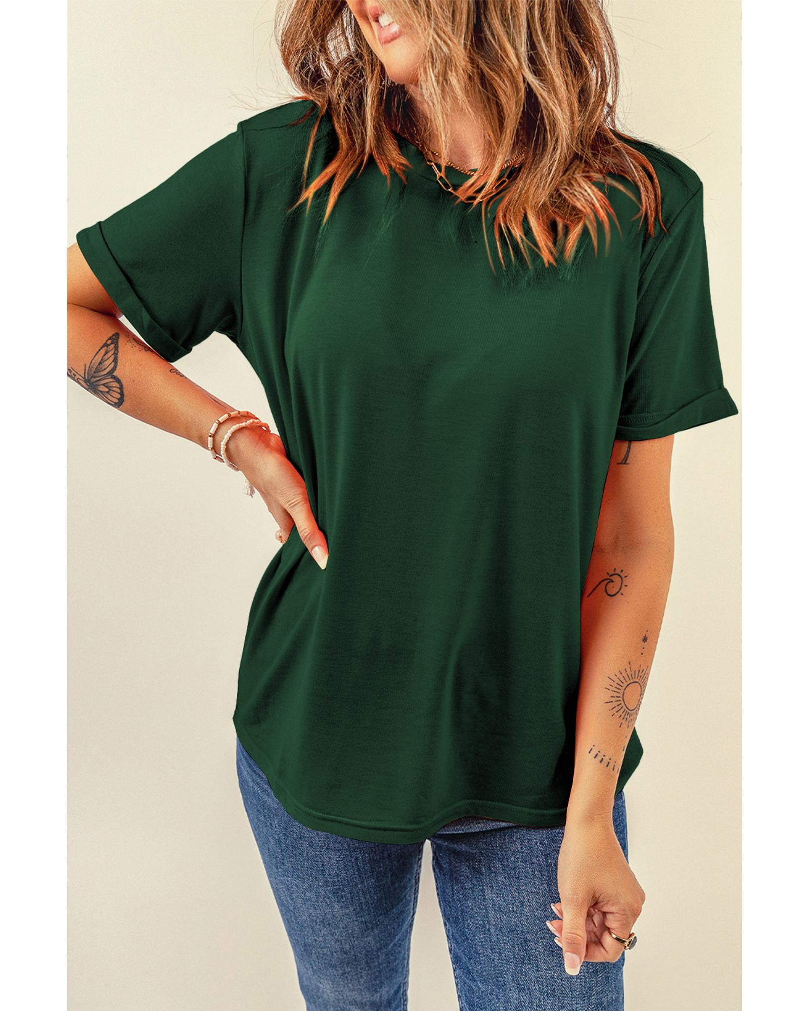 V539-AZEXDC25224551-9-XL-202508270140-00 Green Casual Plain Crew Neck Tee - XL - Image 1
