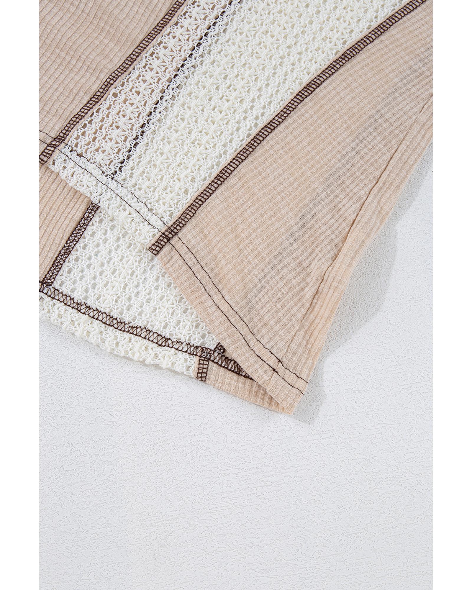 V539-AZEXDC25225950-P6016-XL-202508271415-00 Parchment Crochet Detail Exposed Seam High Low Loose Top - XL - Image 1