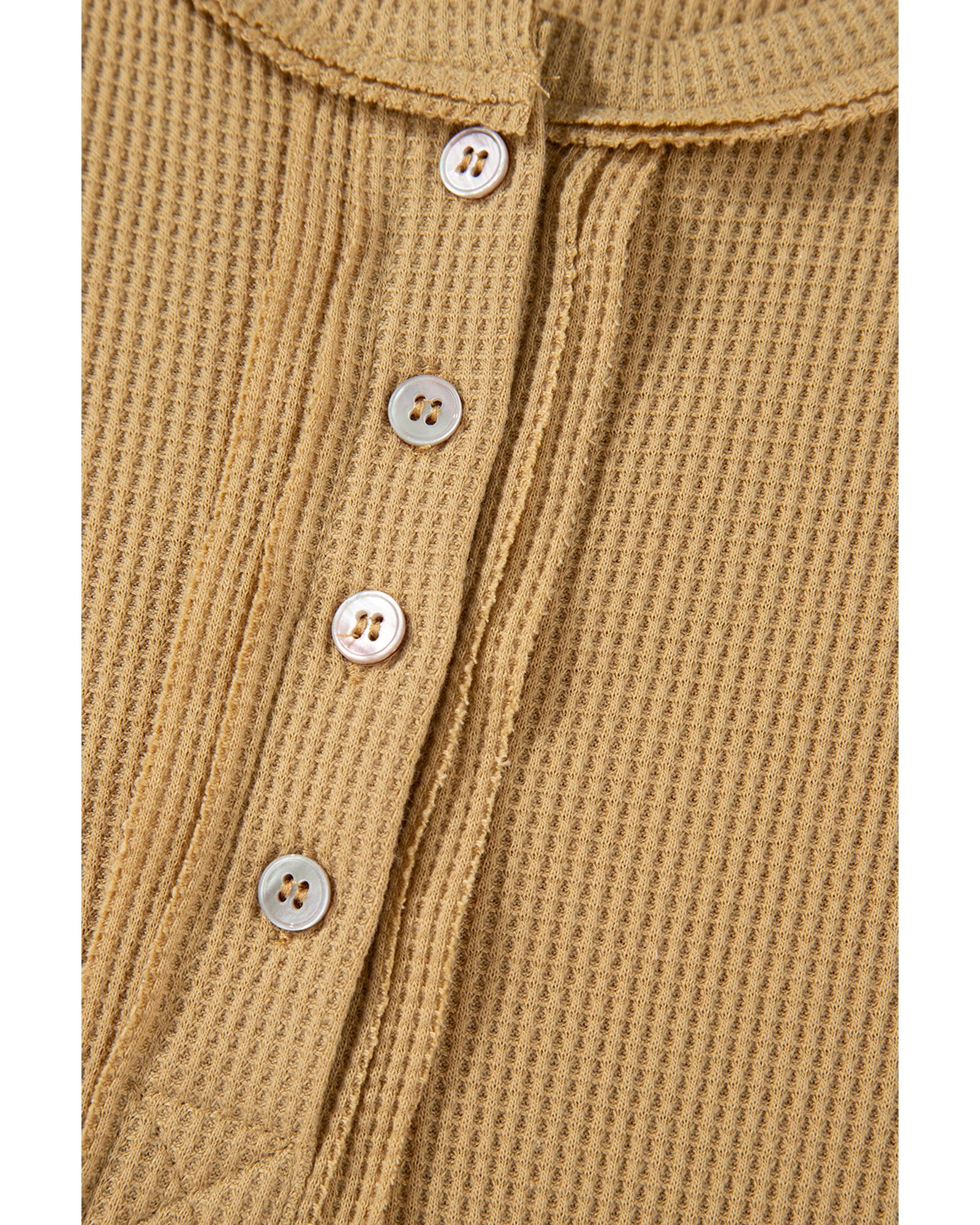 V539-AZEXDC25226239-P1016-S-202506121936-00 Camel Textured Knit Half Button Drop Shoulder Oversized Top - S - Image 1