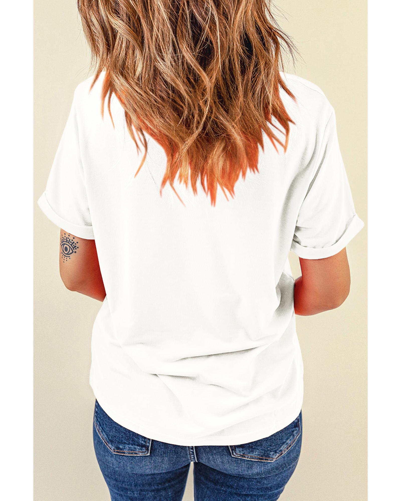 V539-AZEXDC25226723-1-XL-202508280005-00 White Thanksgiving Slogan Print Crew Neck T Shirt - XL - Image 1