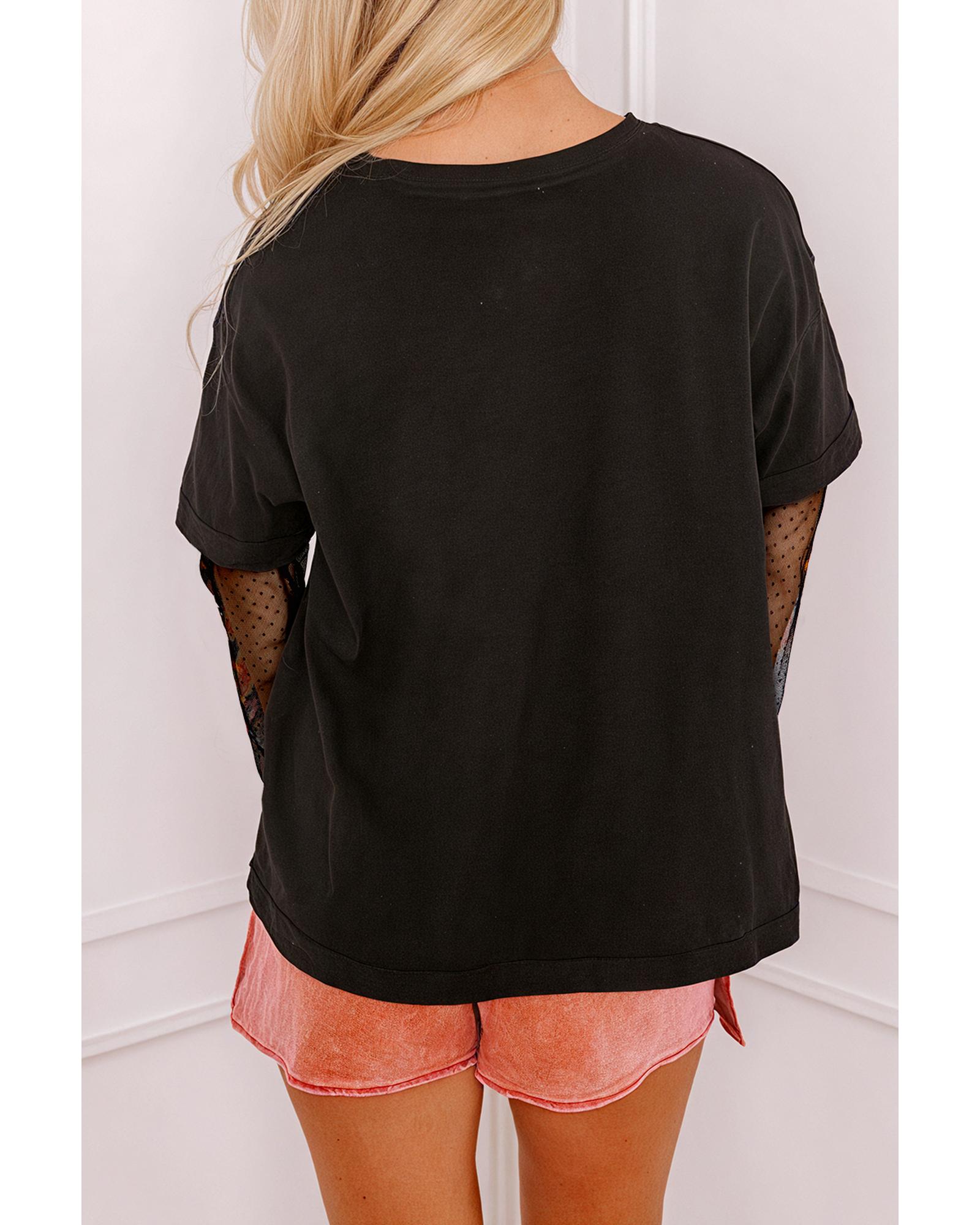 V539-AZEXDC25226742-P2-L-202508272035-00 Black Faux Two Piece Floral Long Sleeve Patchwork Tee - L - Image 1