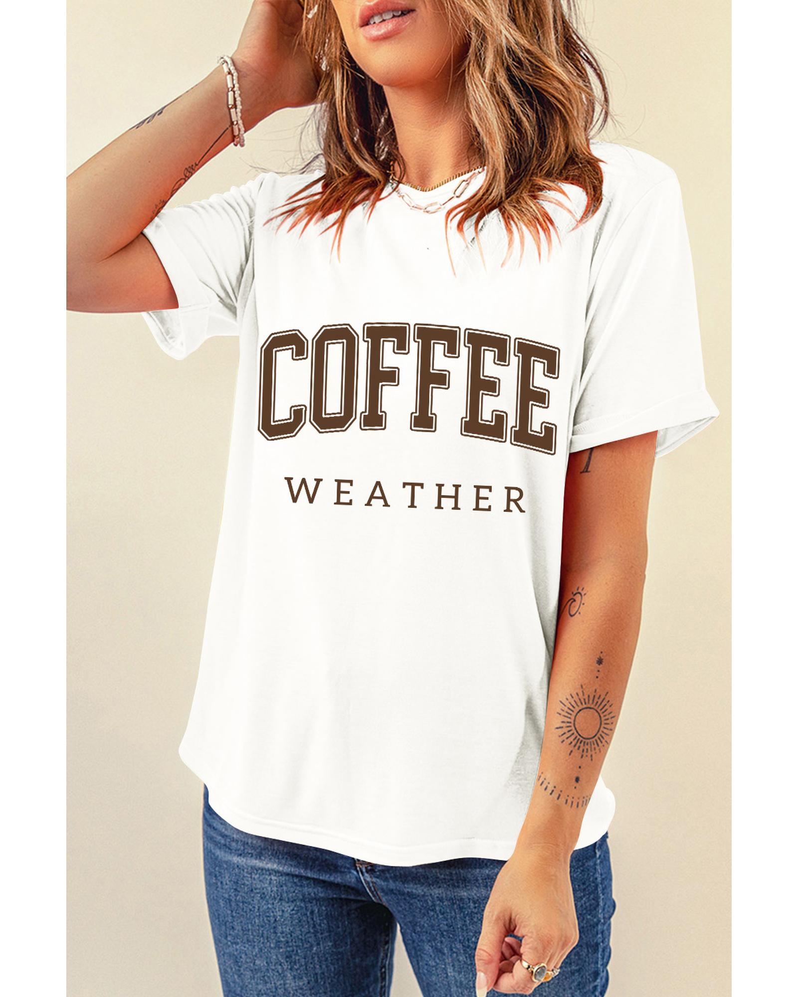 V539-AZEXDC25226980-1-XL-202508292125-00 White COFFEE WEATHER Round Neck Graphic T Shirt - XL - Image 1